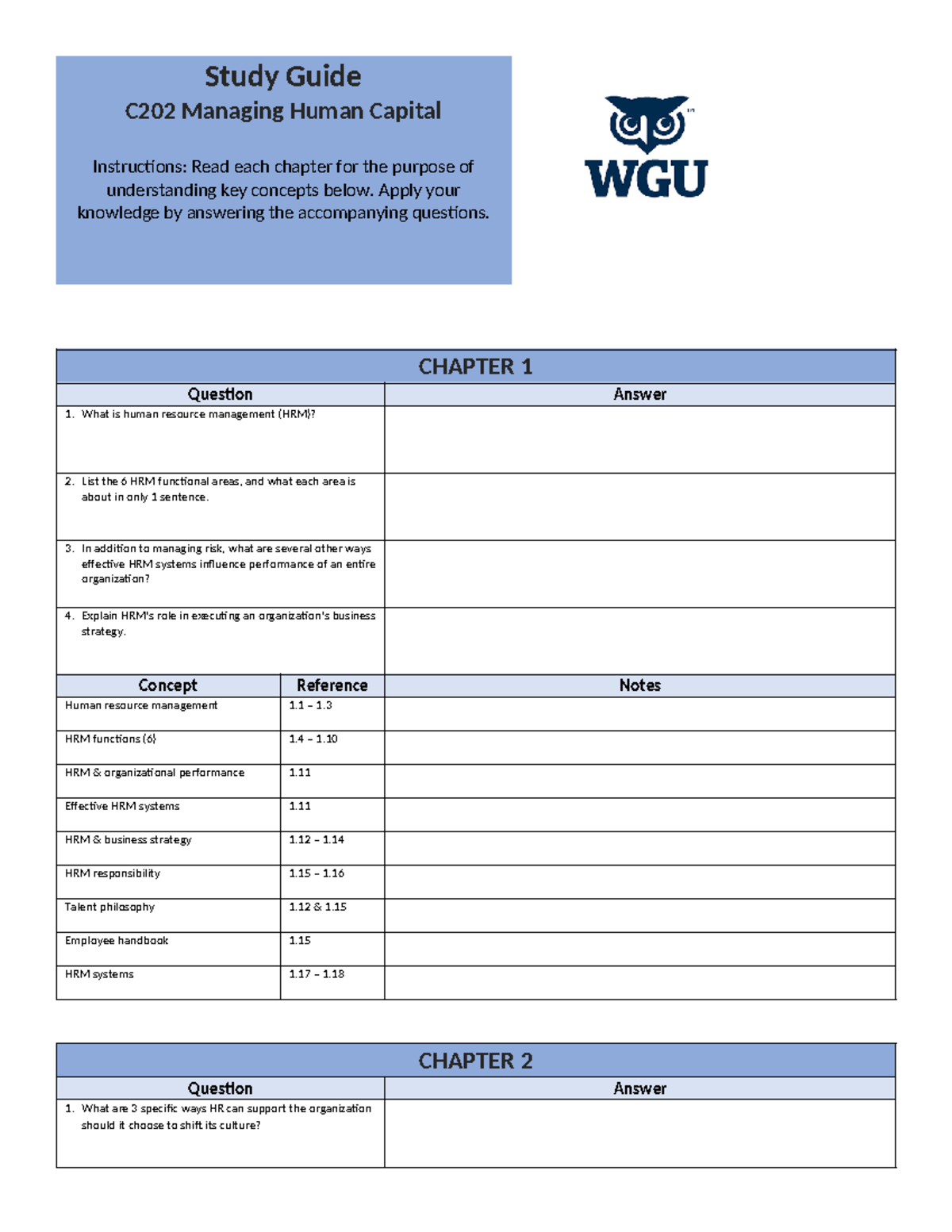 Managing Human Capital Study Guide - Copy - Study Guide C202 Managing ...