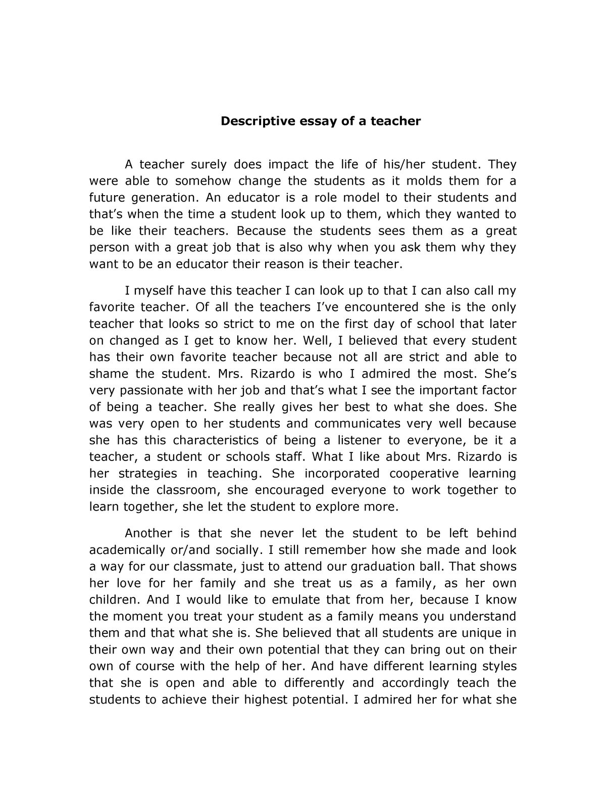 teacher descriptive essay