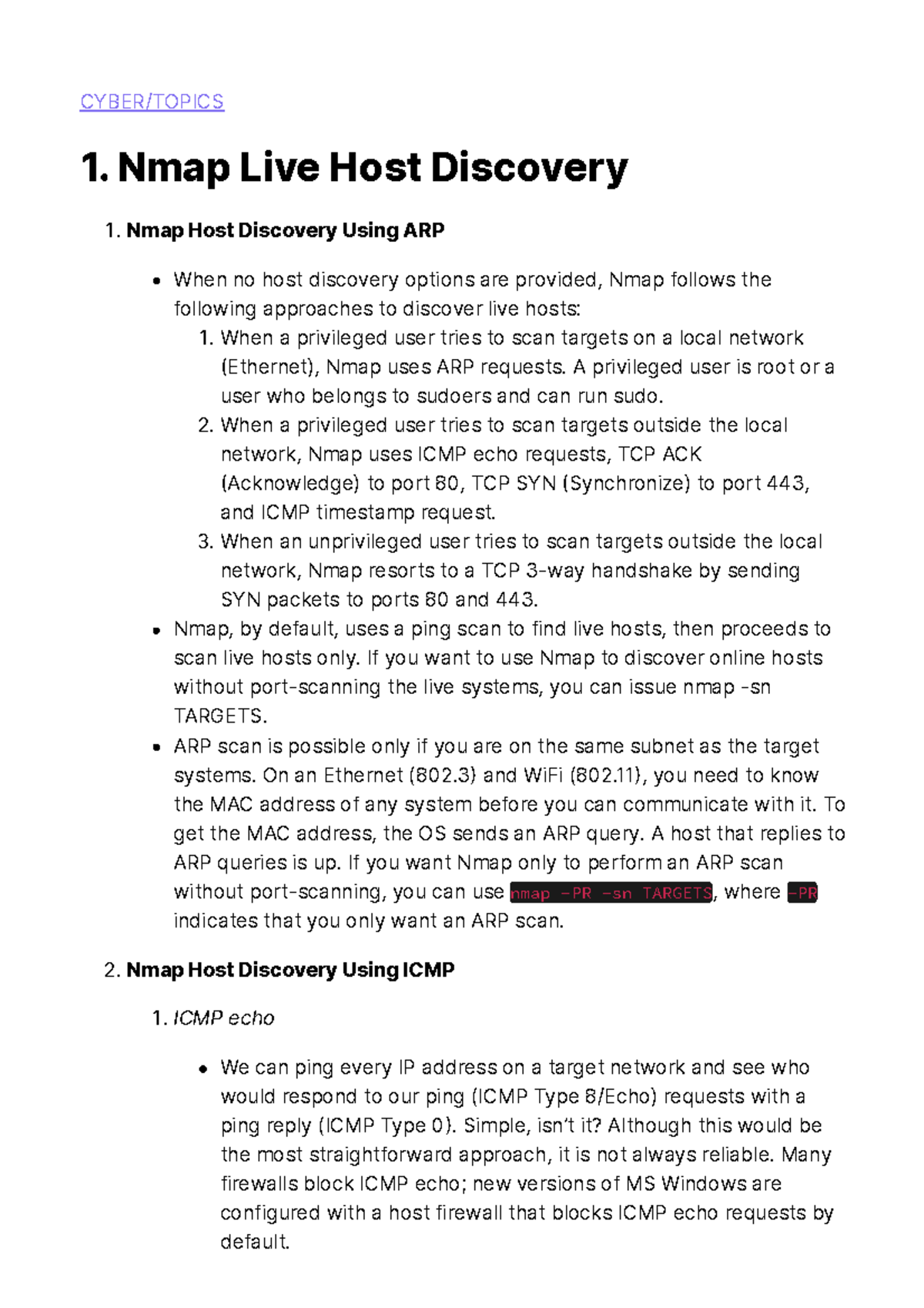 NMAP Hhhgf CYBER/TOPICS 1. Nmap Live Host Discovery ò Nmap Host