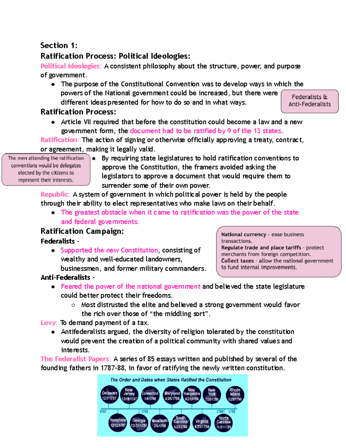 Section 1, Lesson 9-10 - notes - Section 1: Ratification Process ...
