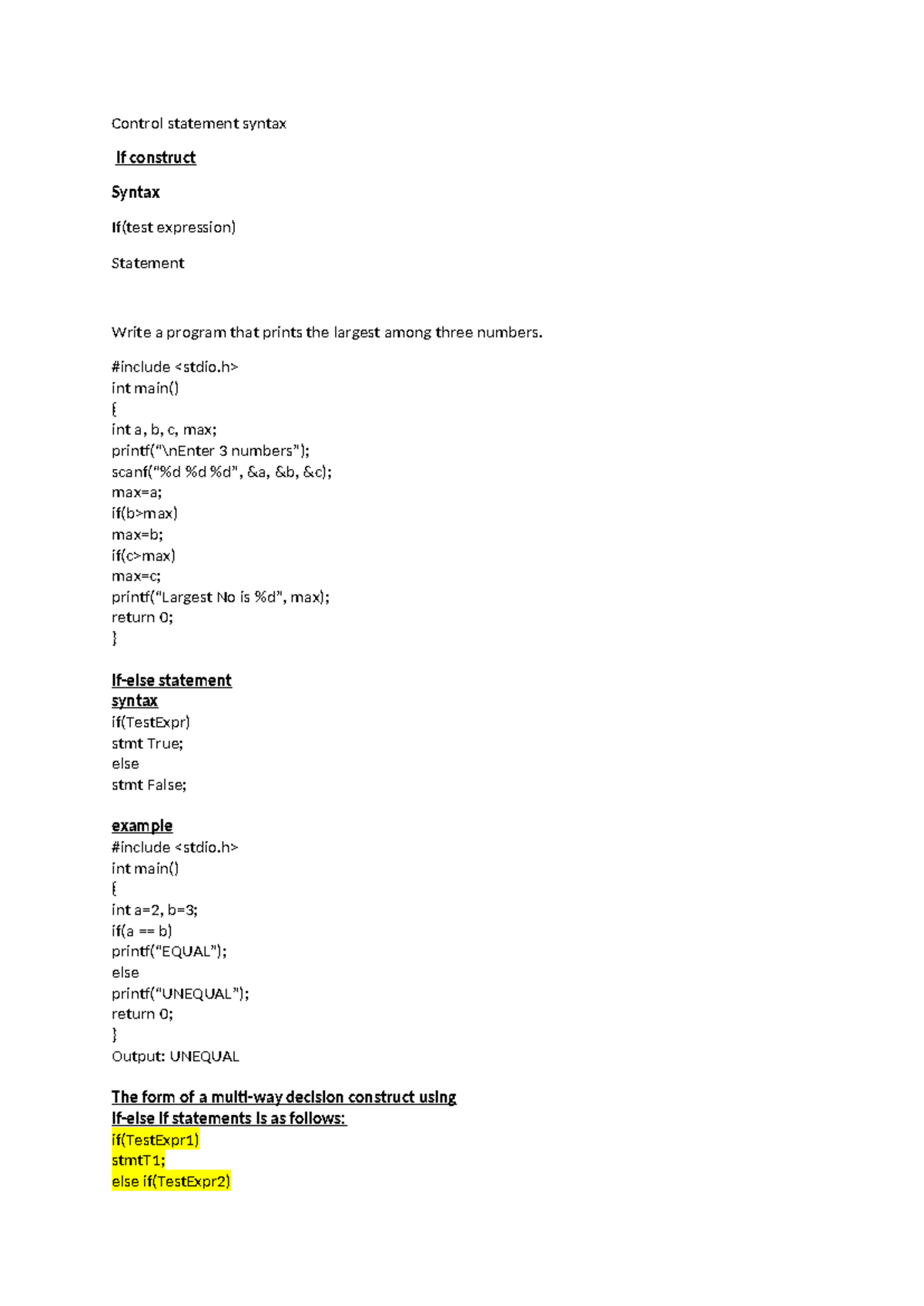 Control statement syntax - #include int main() { int a, b, c, max ...