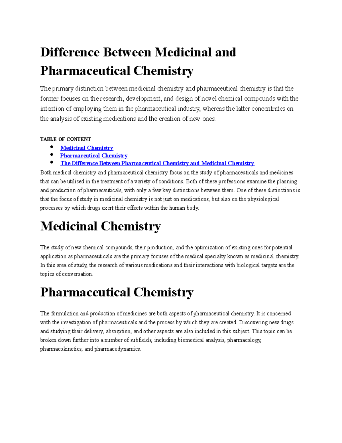 Difference Between Medicinal and Pharmaceutical Chemistry Difference