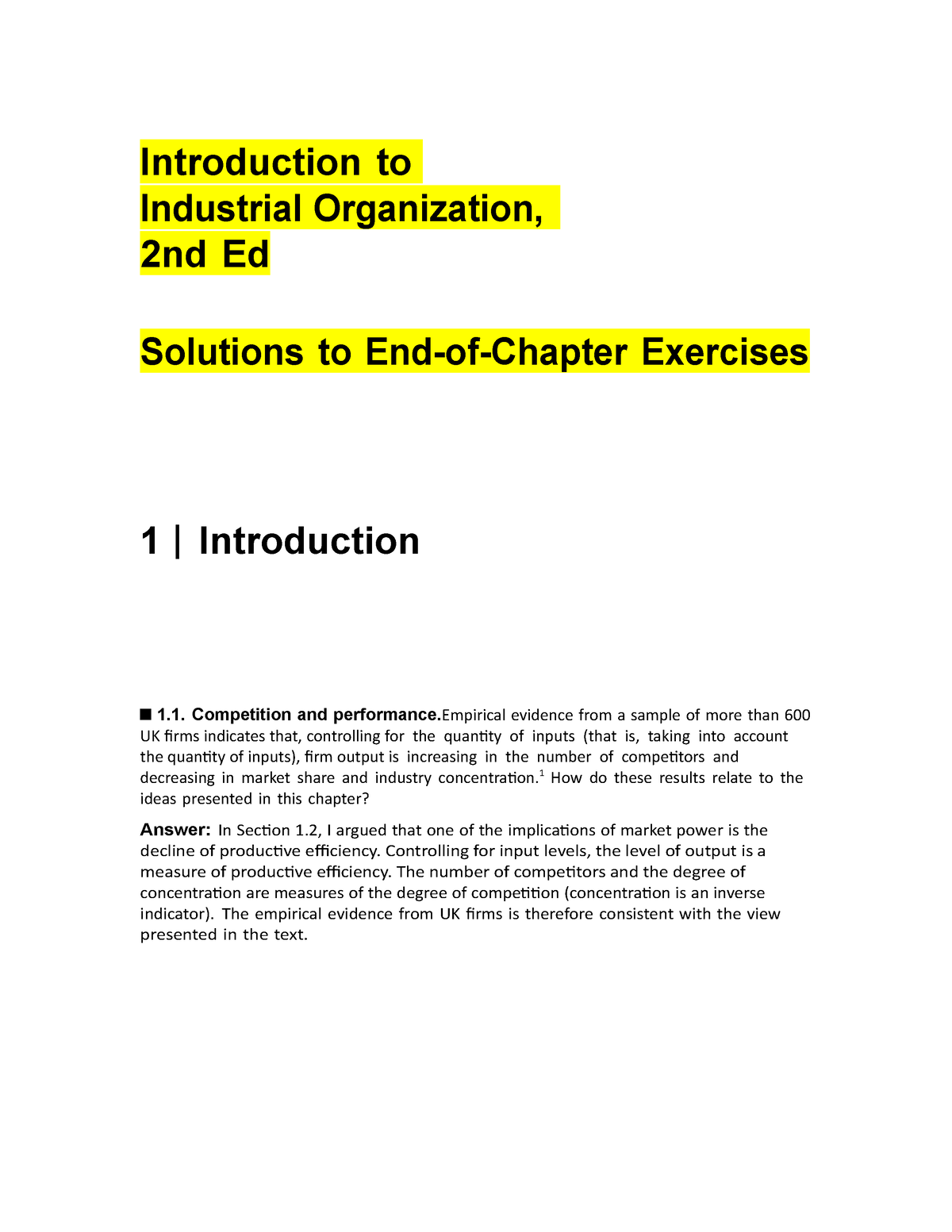 Industrial organization solution Book End of Chapter