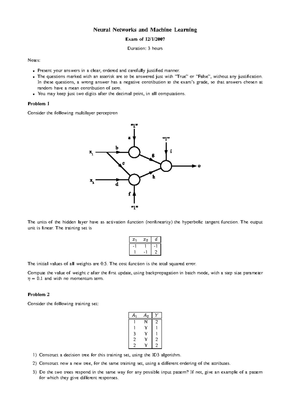 Enunciado E Resolução Exame 1 2007 - Neural Networks And Machine ...