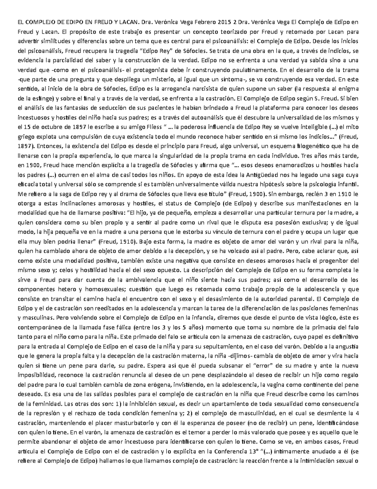 EL Complejo DE Edipo EN Freud Y Lacan EL COMPLEJO DE EDIPO EN FREUD Y