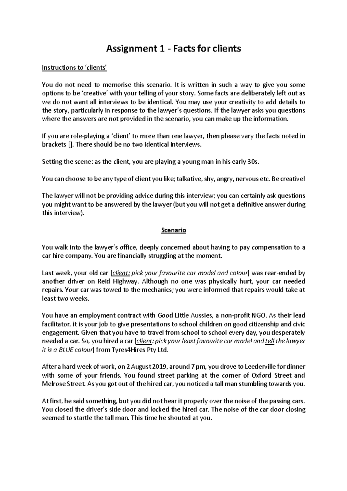 Client information FILE NOTE SCENARIO Warning TT undefined