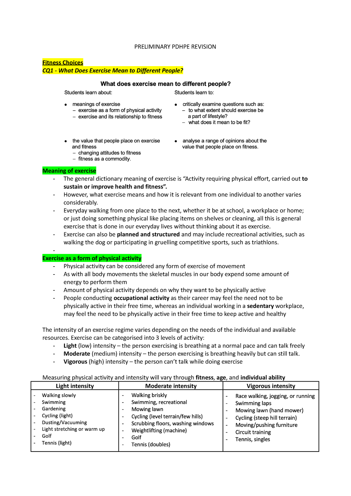 Preliminary Pdhpe Revision - PRELIMINARY PDHPE REVISION Fitness Choices ...