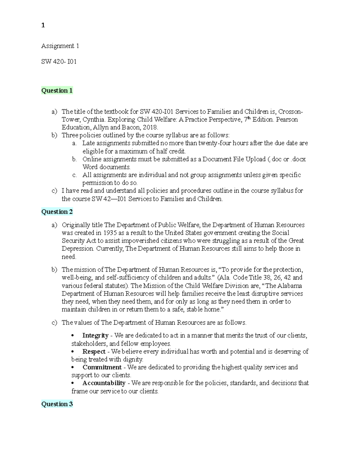 SW 420 Assignment 1 - Assignment 1 SW 420- I Question 1 a) The title of ...