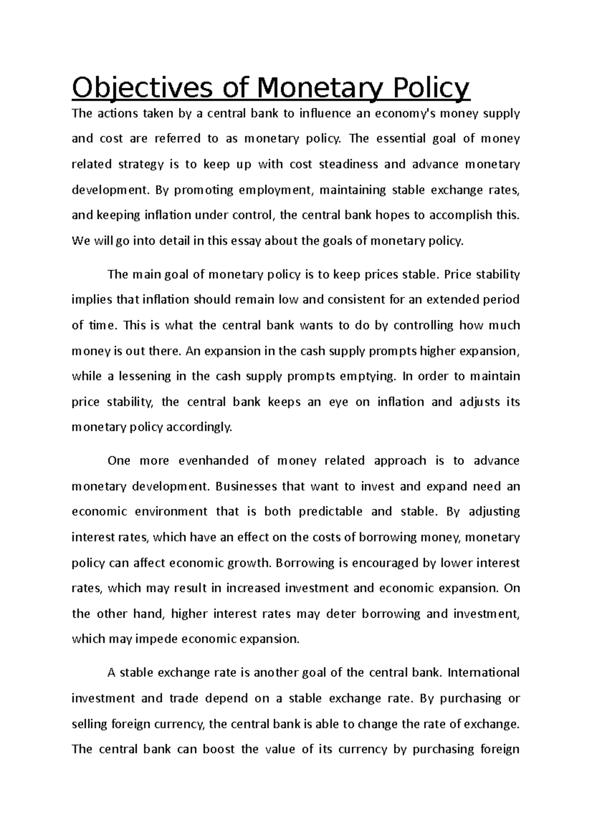 Objectives of Monetary Policy - The essential goal of money related ...