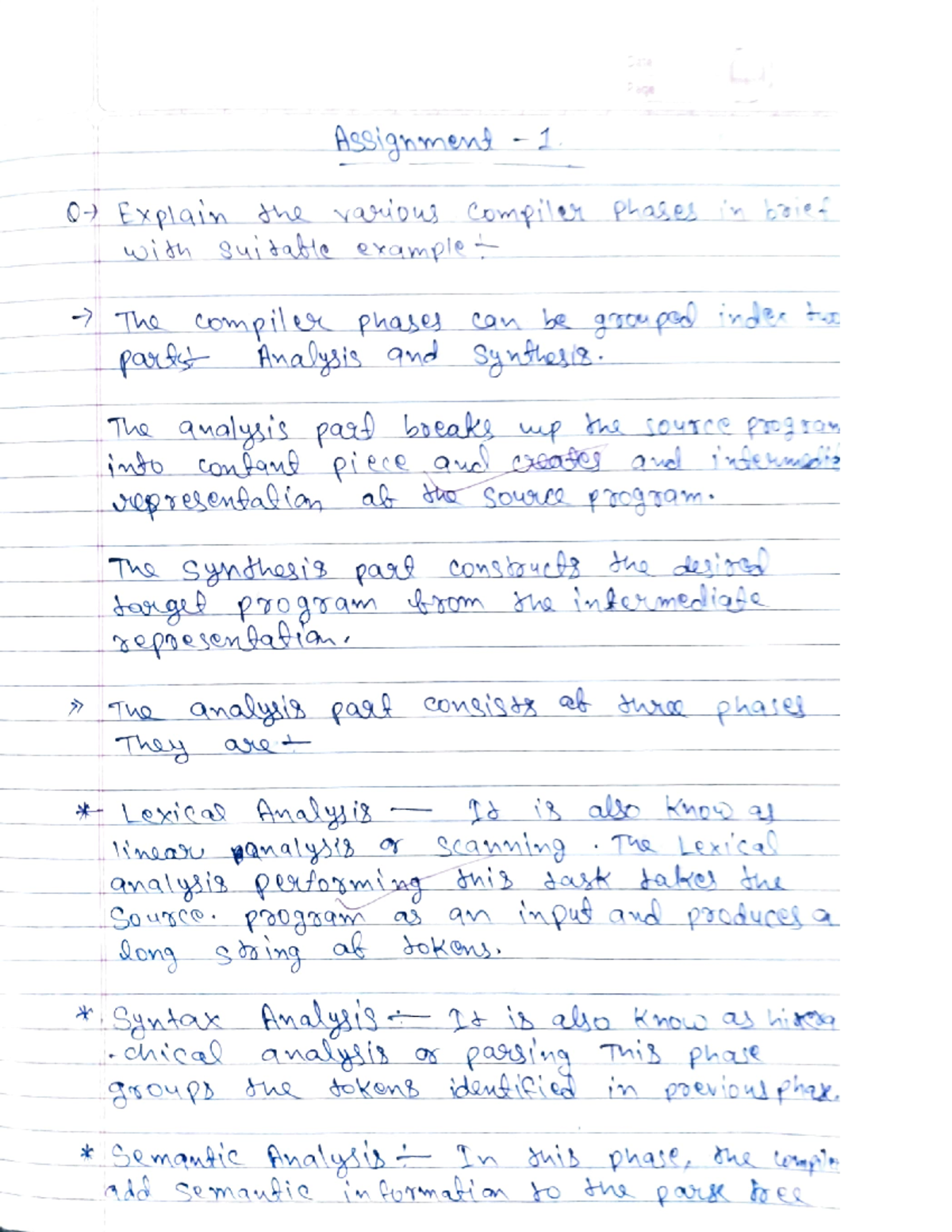 Compiler design assignments - Acsignmeni 1 0- Explain h Naipus Comil ...