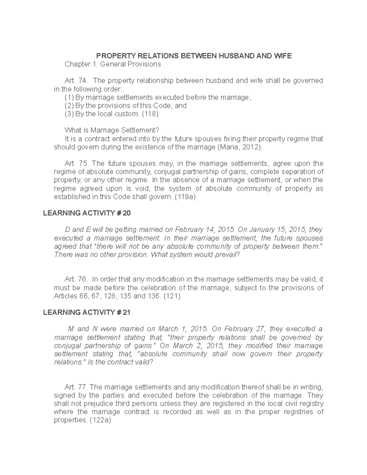 Law Related Studies PROPERTY RELATIONS BETWEEN HUSBAND AND WIFE
