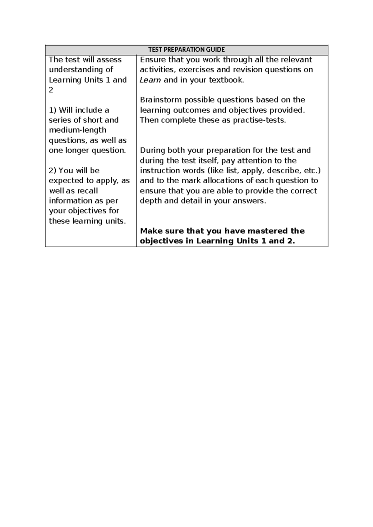 TEST Preparation Guide - TEST PREPARATION GUIDE The test will assess ...