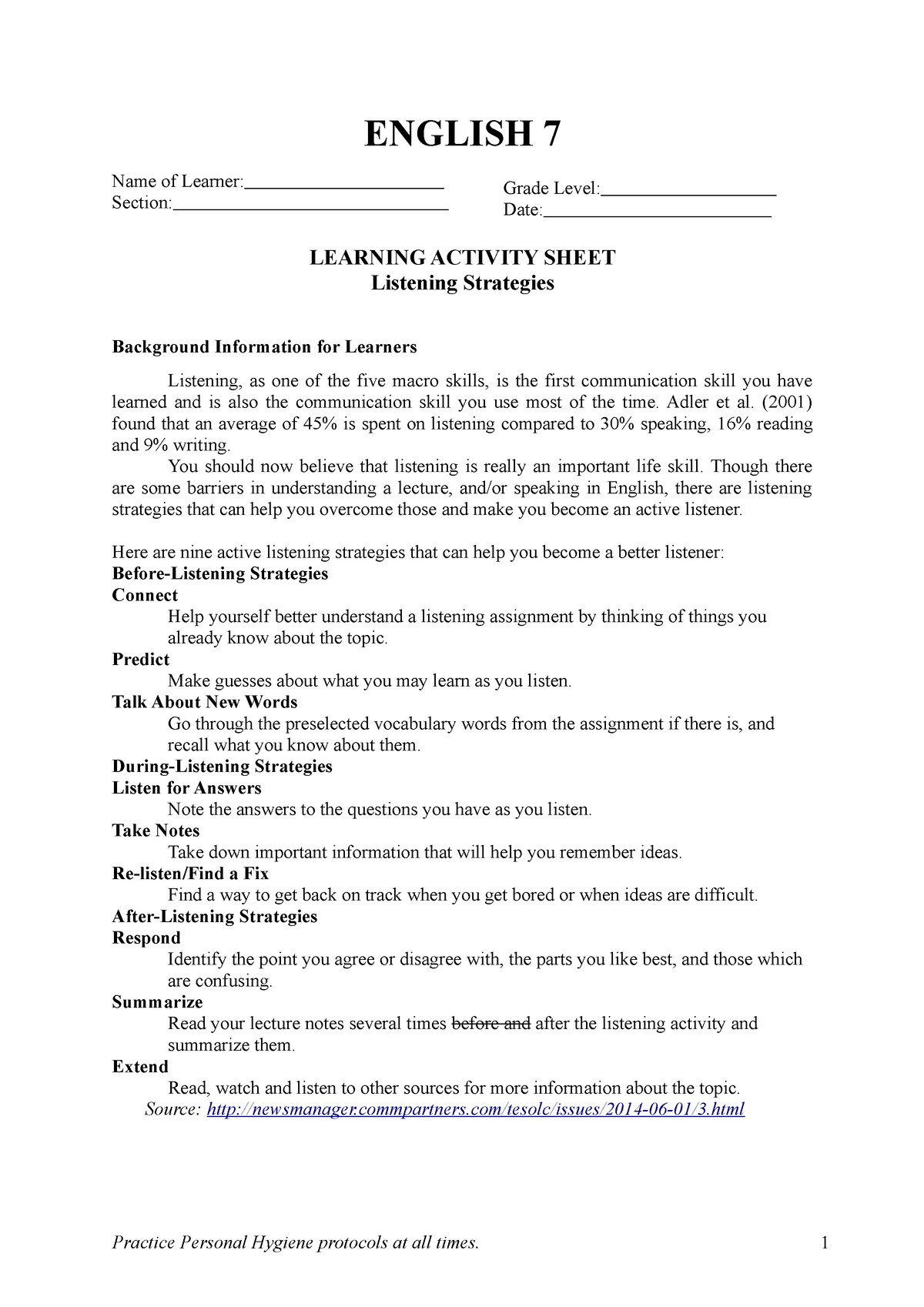 English 7 Worksheets Pdf