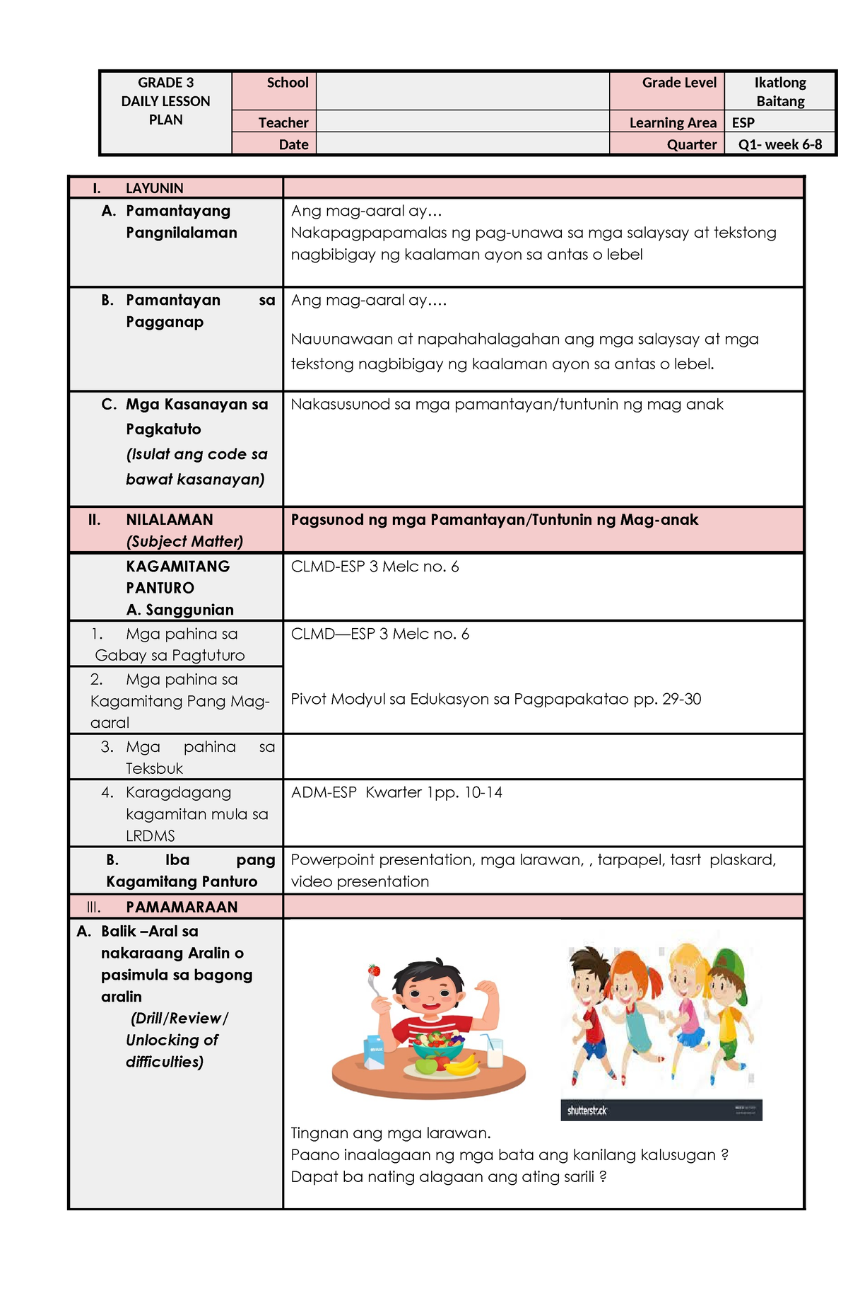 COT- ESP 3 Q1 W7-8 - Educator - GRADE 3 DAILY LESSON PLAN School Grade ...