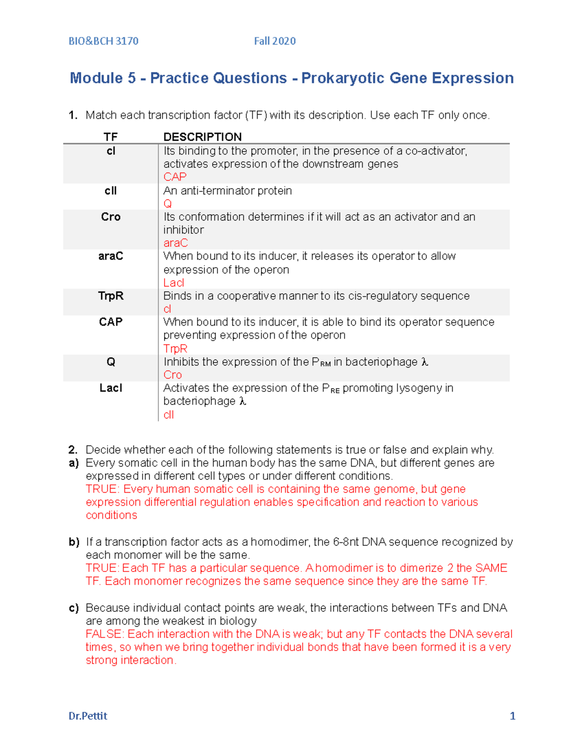 Solution to PS5 - Module 5 - Practice Questions - Prokaryotic Gene ...