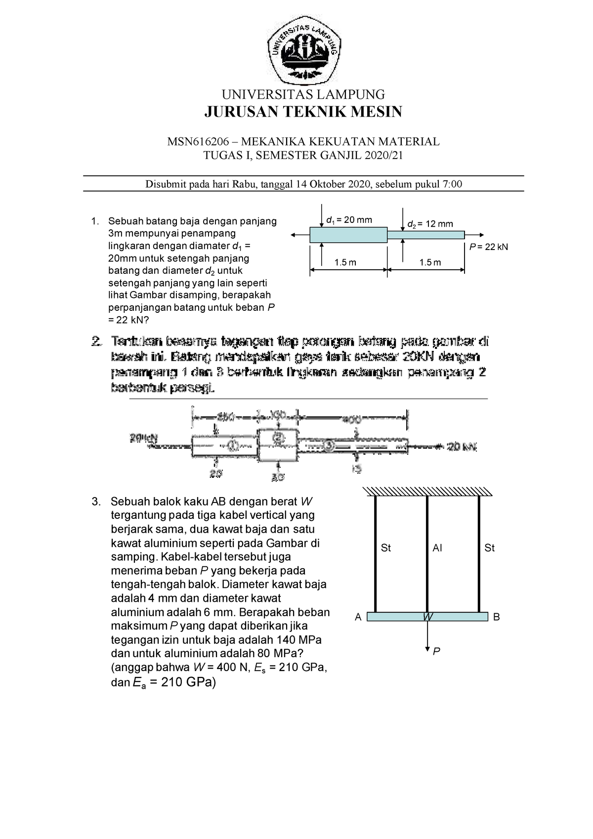 Soal Tugas Mekanika Kekuatan Material - UNIVERSITAS LAMPUNG JURUSAN ...