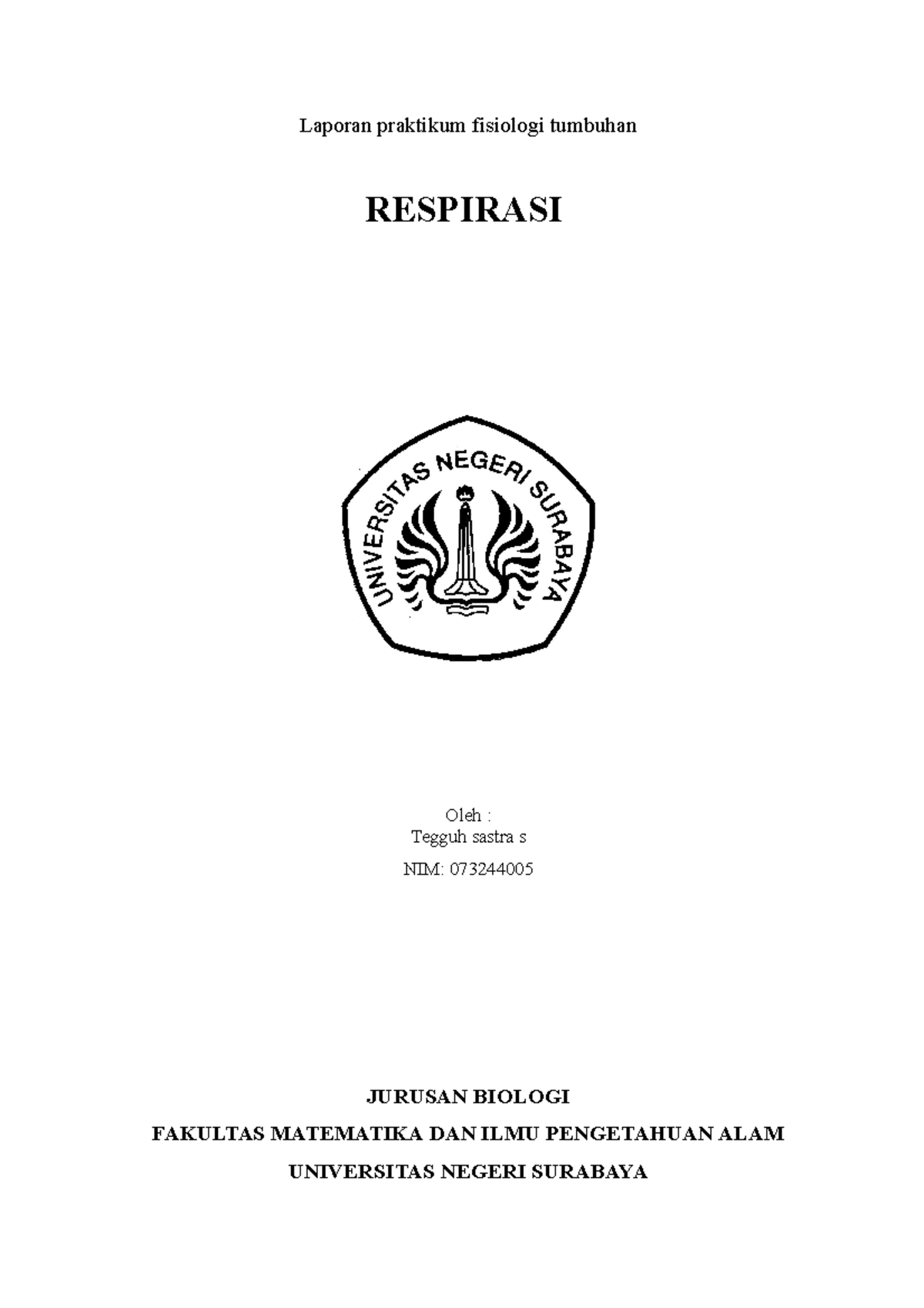 Laporan Fisiologi Tumbuhan Respirasi - Laporan Praktikum Fisiologi ...