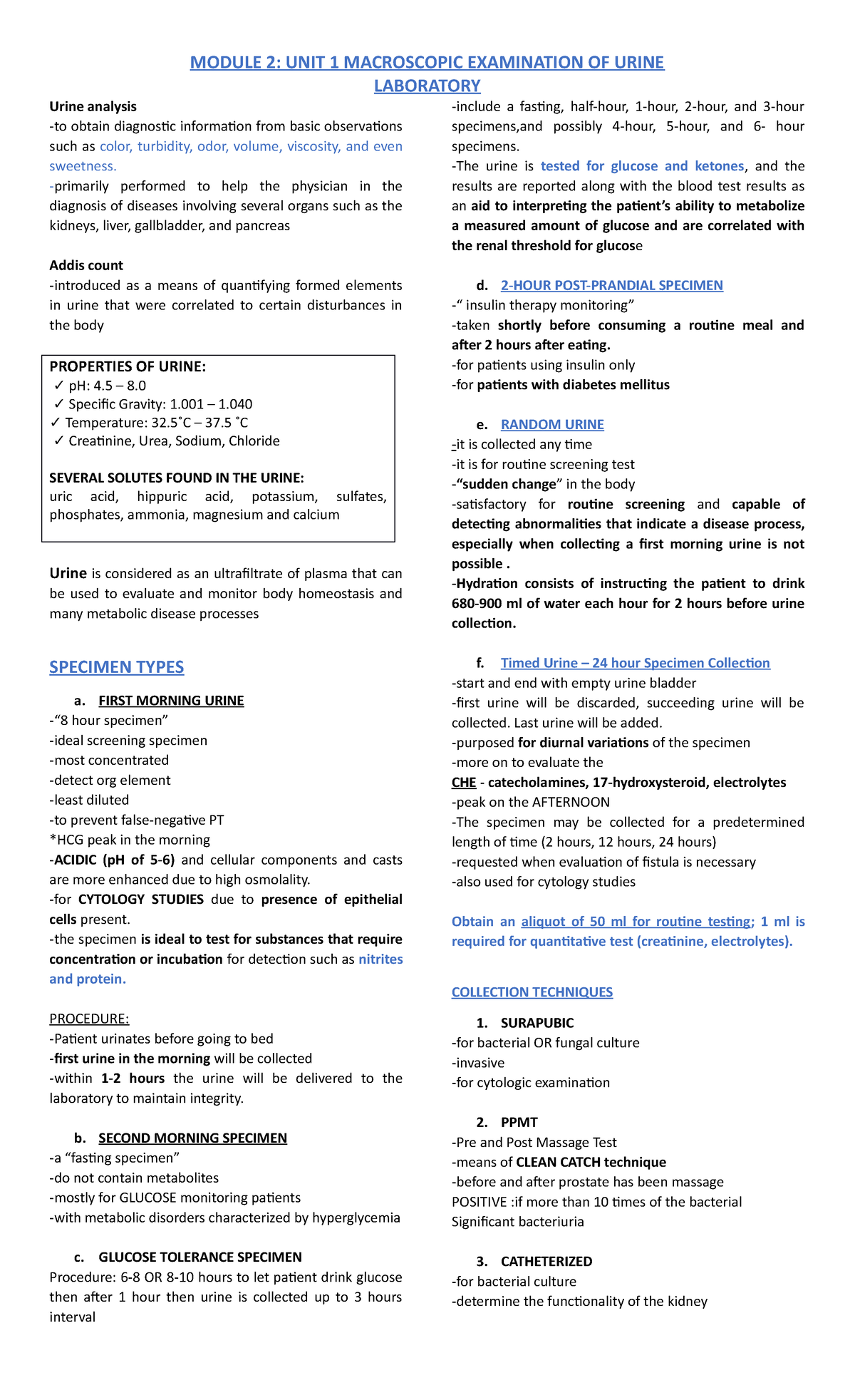 AUBF TRANS UNIT 1-LABORATORY &LECTURE - LABORATORY Urine analysis -to ...