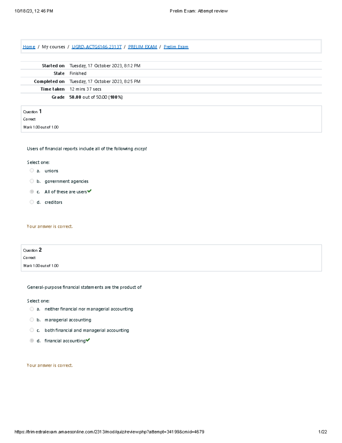 Intermediate Accounting 1- Prelim Exam - Home / My courses / UGRD ...