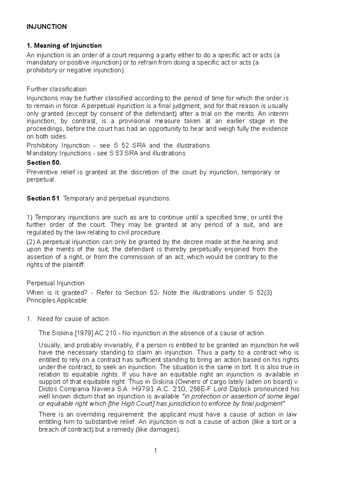 Injunctions - Lecture Notes LECTURE 1 - INJUNCTION 1. Meaning Of ...