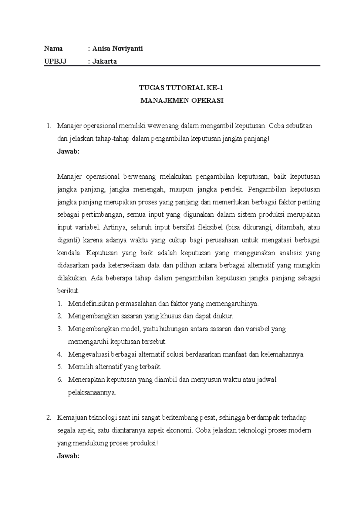 TUGAS 1 EKMA4215 - Nama : Anisa Noviyanti UPBJJ : Jakarta TUGAS ...