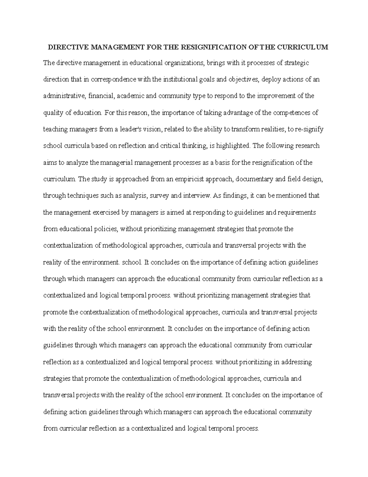 Directive Management FOR THE Resignification OF THE Curriculum ...