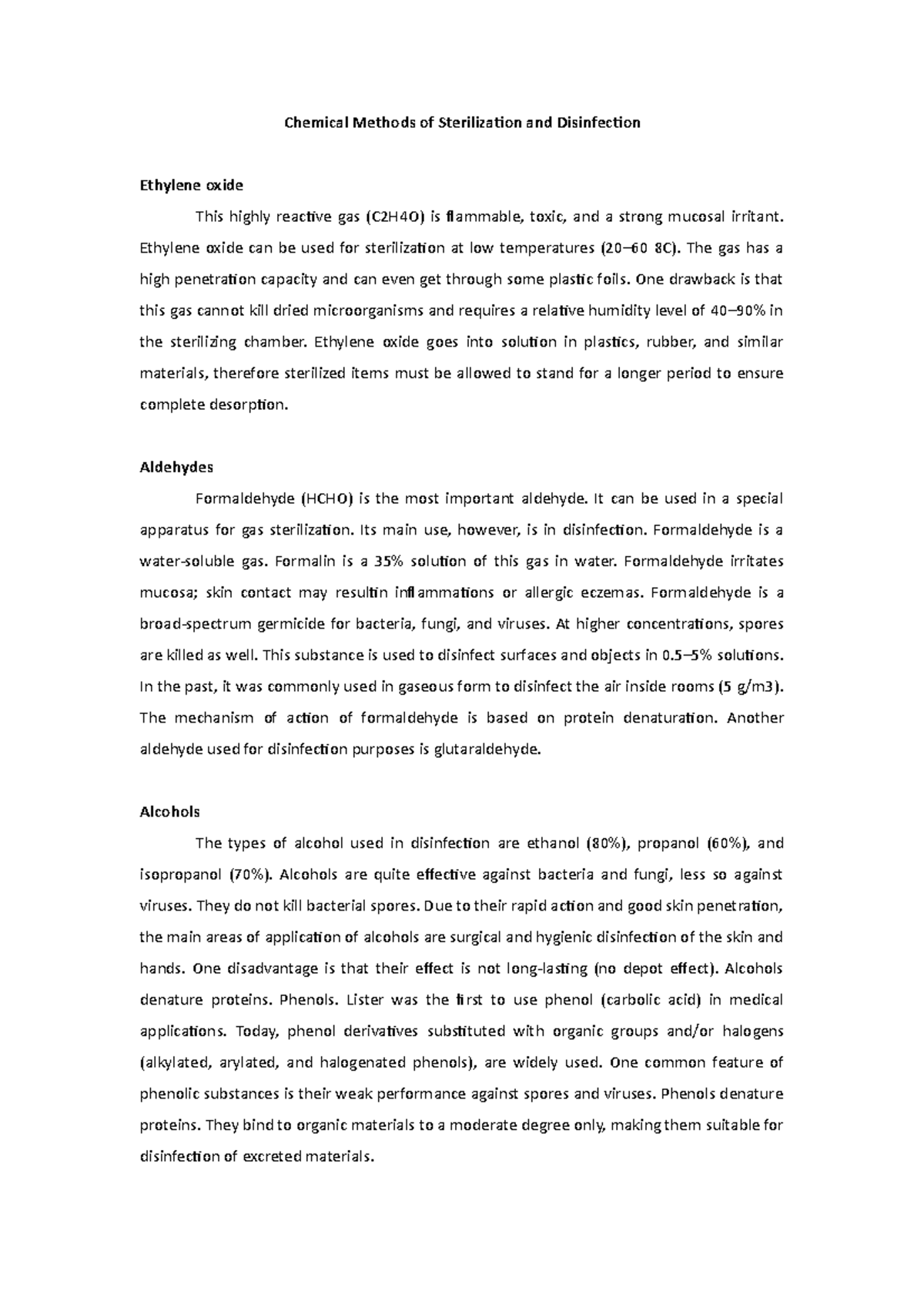 Notes Chemical Methods of Disinfection and Sterilization Chemical