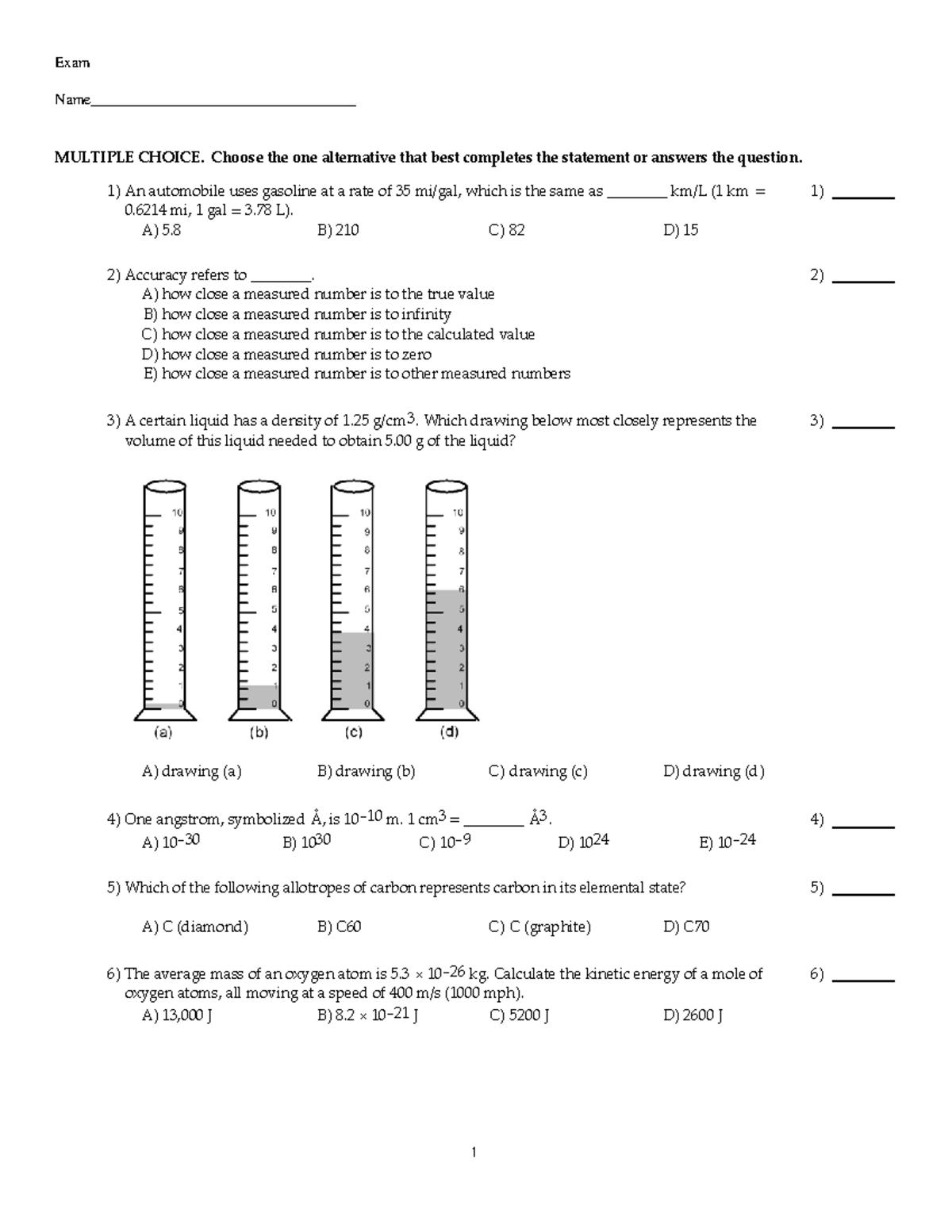 CHM 261, QUIZ 2 - Exam Name___________________________________ - Studocu