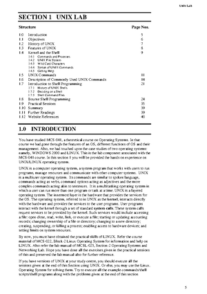 MCSL-045 STUDY MATERIAL - Unix Lab SECTION 1 UNIX LAB Structure 1 1 1 1 ...