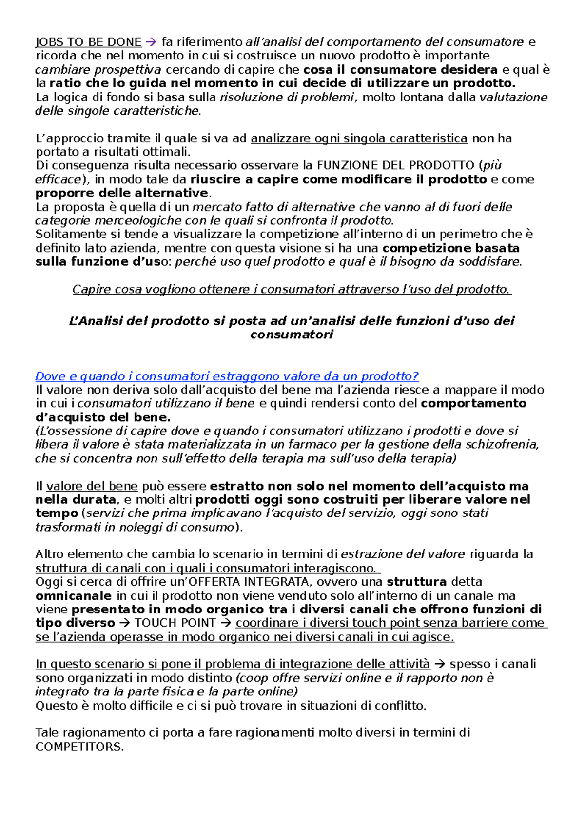 Lezione 2 (viola blu) JOBS TO BE DONE fa riferimento all’analisi del comportamento del Studocu