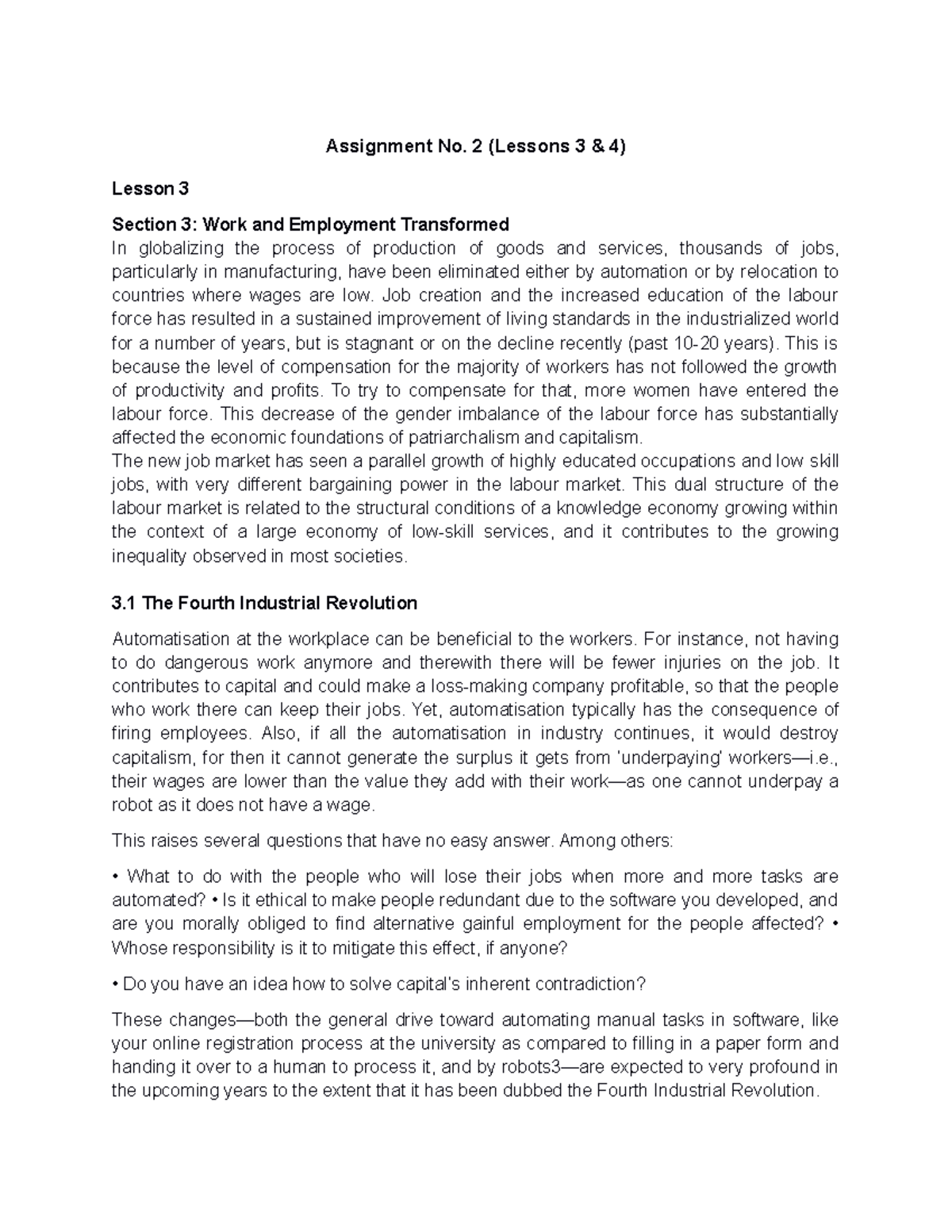Assignment No 2 Lessons 3 4 - Assignment No. 2 (Lessons 3 & 4) Lesson 3 ...