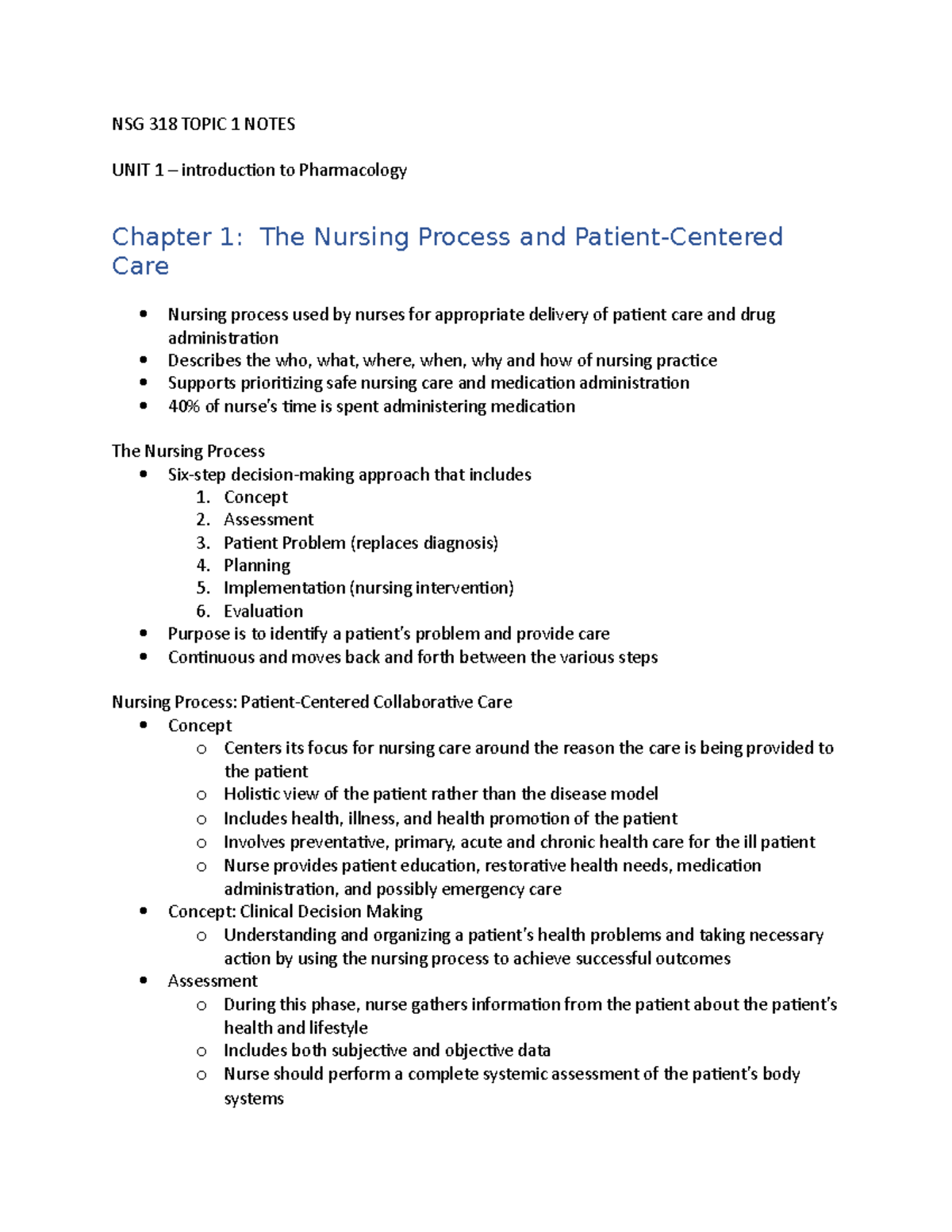 NSG 318 Topic 1 Notes study guide for exam blueprint cheat sheet - NSG ...