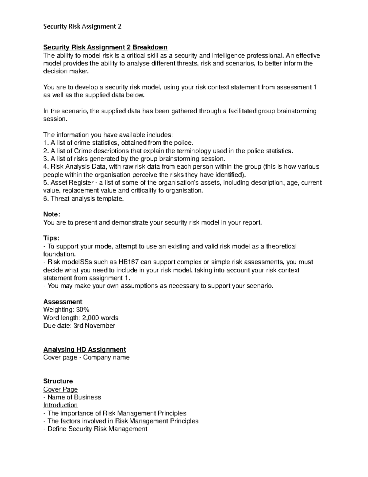 SR Assignment 2 - Security Risk Assignment 2 Breakdown The ability to ...