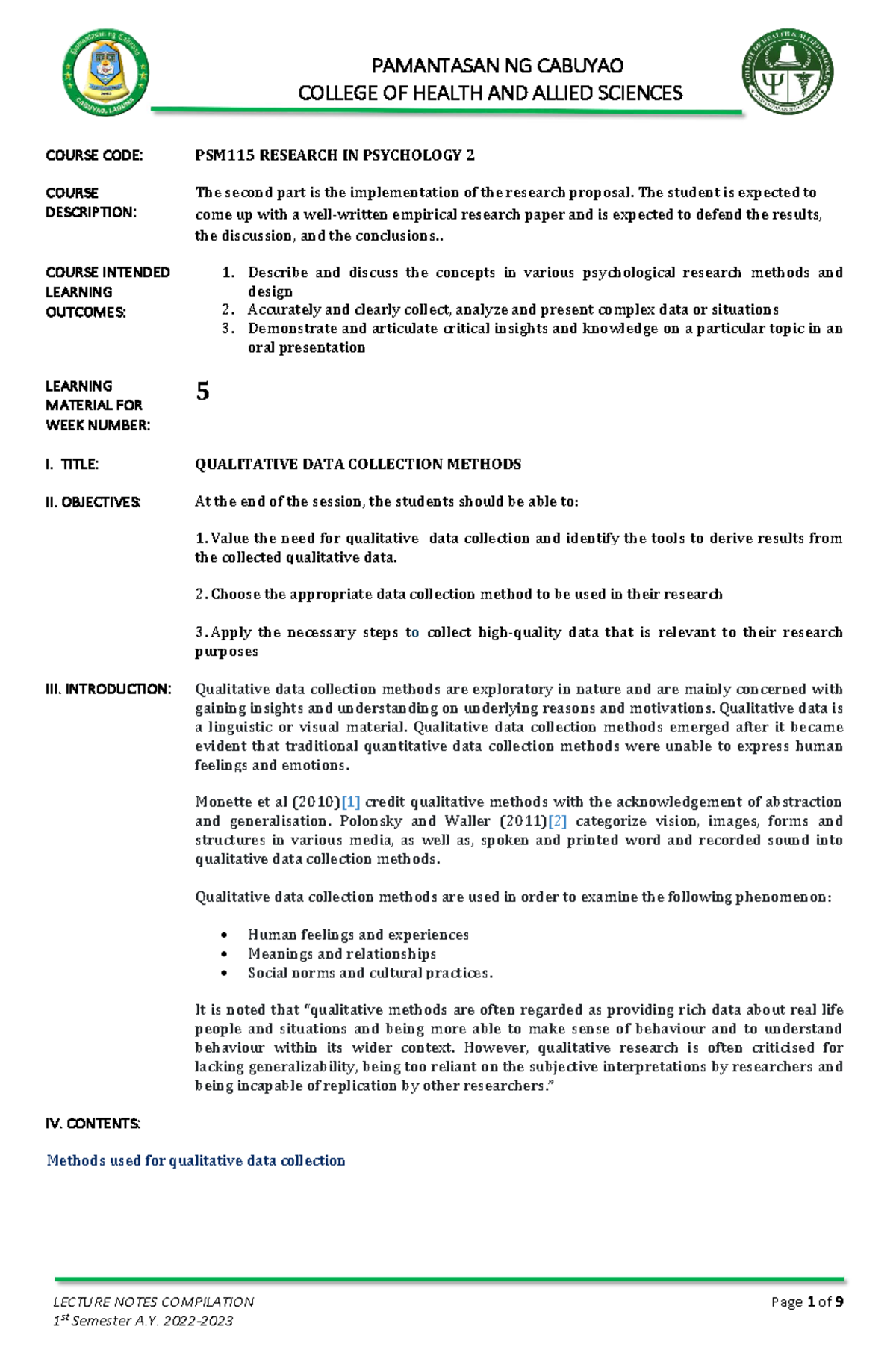 Week 5 - Week 1-5 - COLLEGEOFHEALTHANDALLIEDSCIENCES LECTURE NOTES ...
