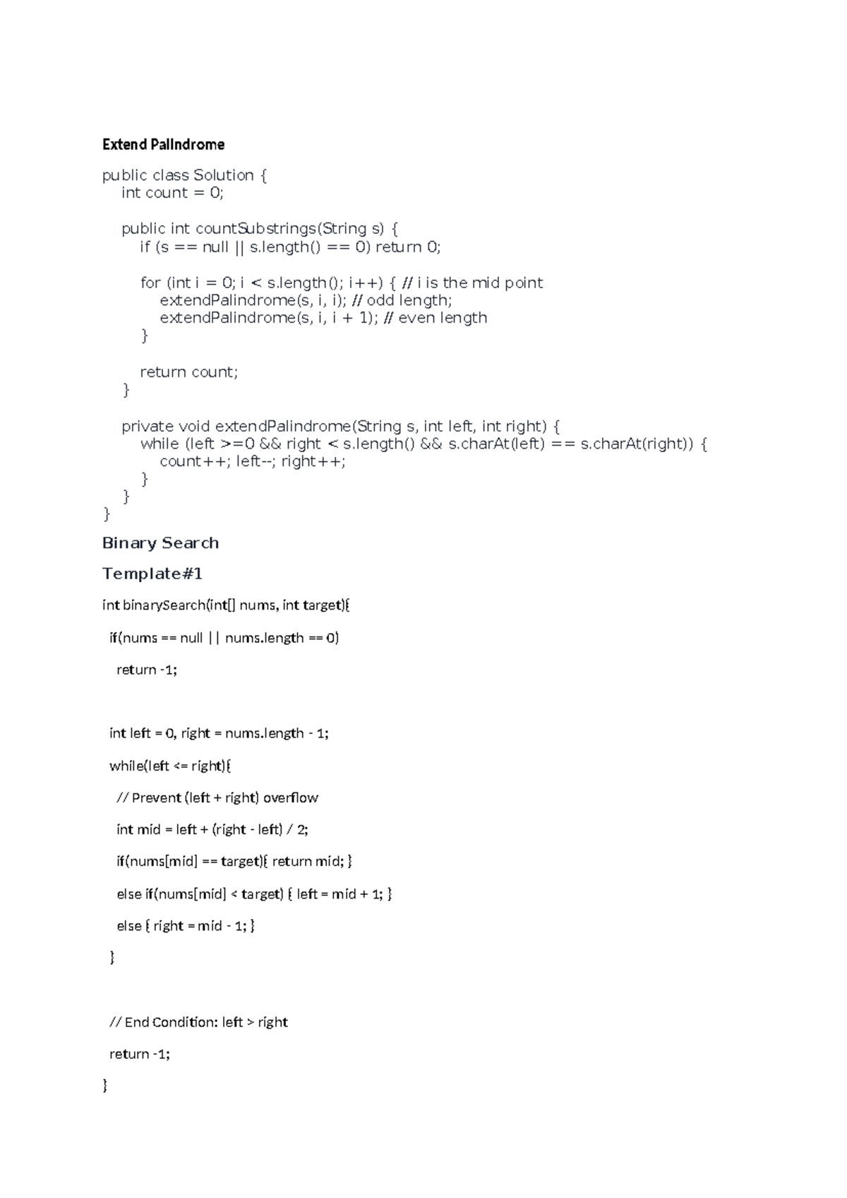 Leetcode problems cheatsheet - Extend Palindrome public class Solution ...