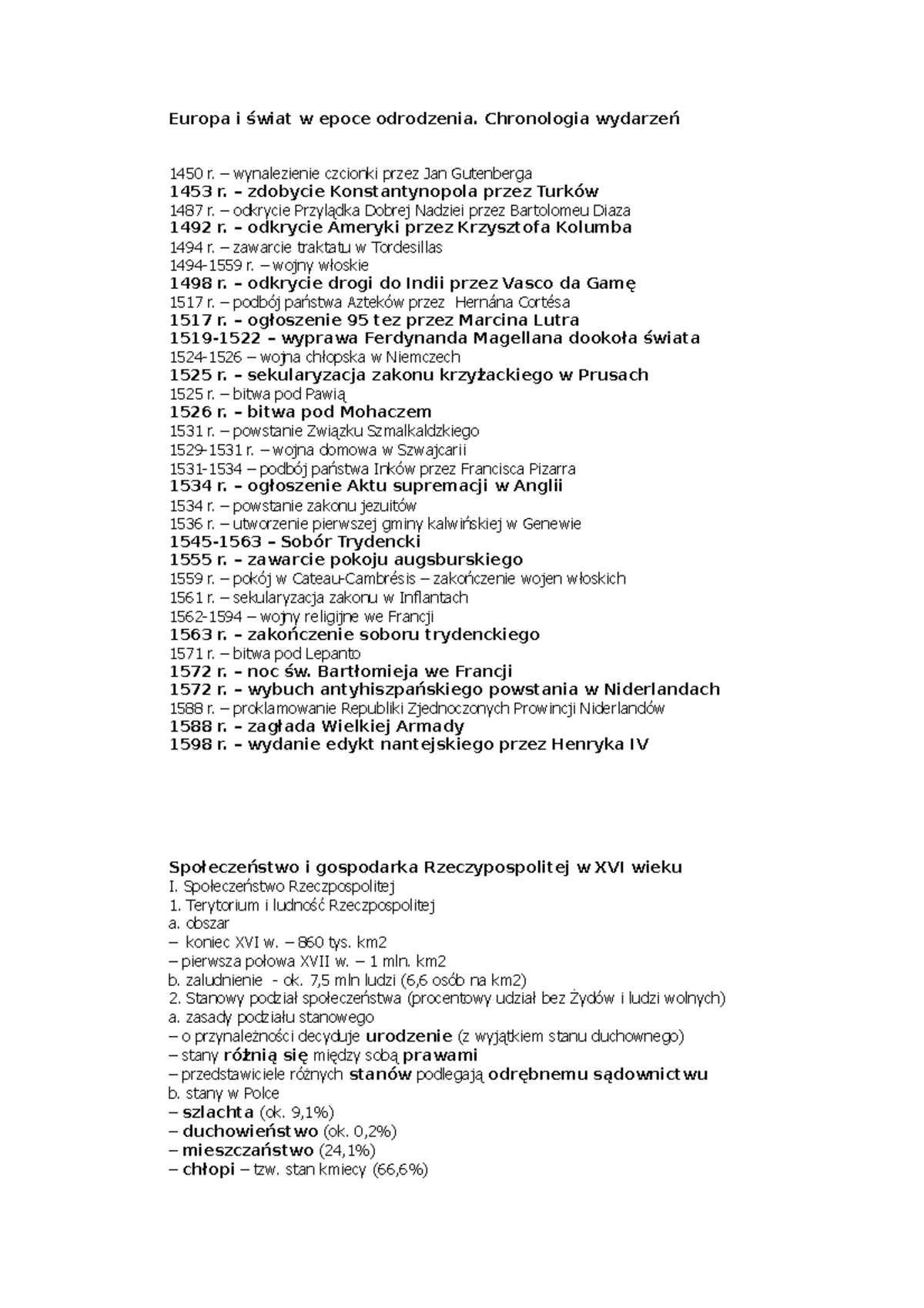 Historia nowożytna 4 - Notatki z wykładu 11 - Europa i świat w epoce