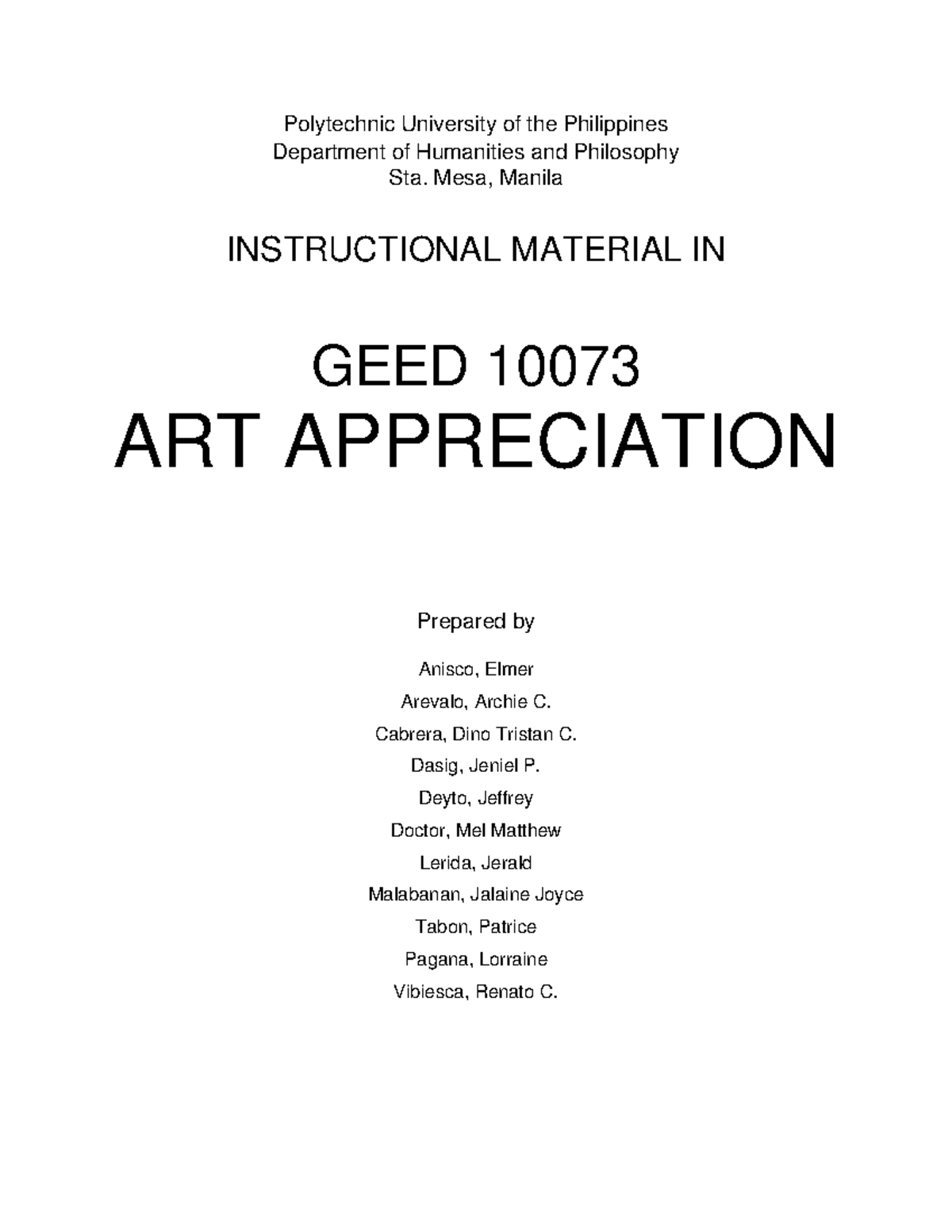 GEED 10073 ART Appreciation Polytechnic University of the Philippines
