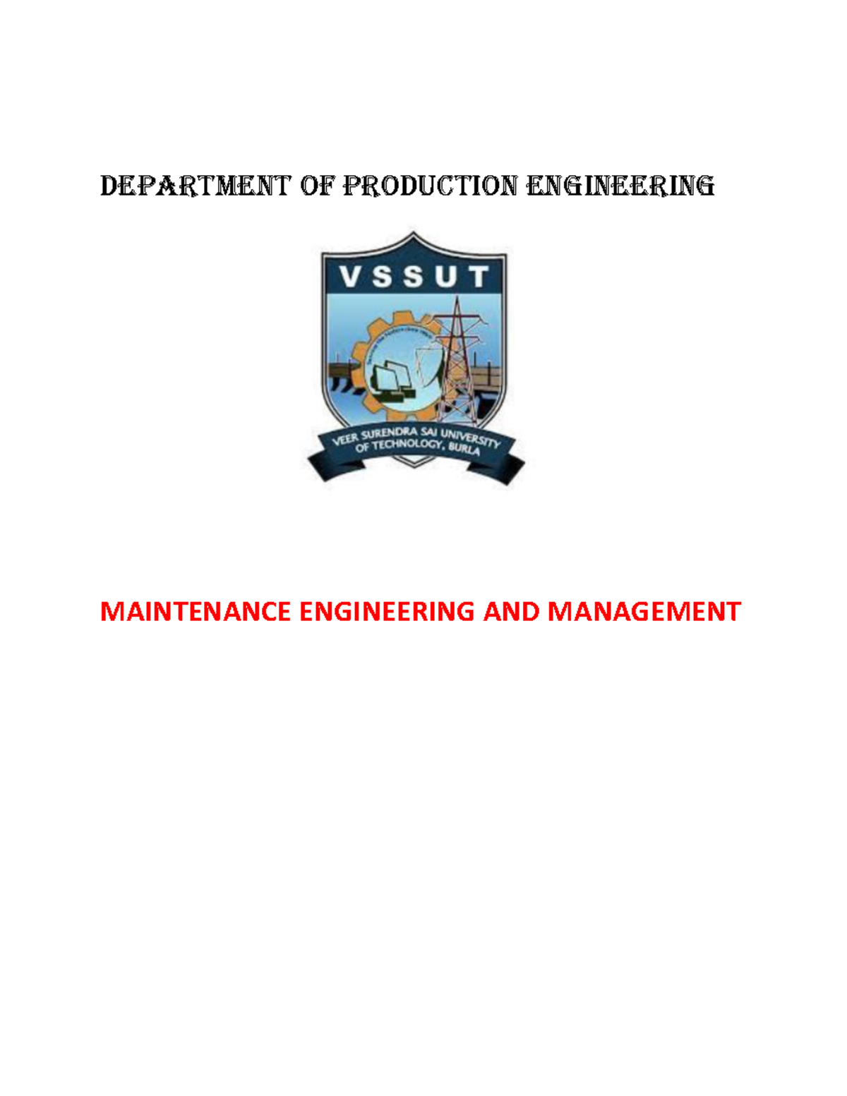 Maintenance Engineering AND Management - DEPARTMENT OF PRODUCTION ...