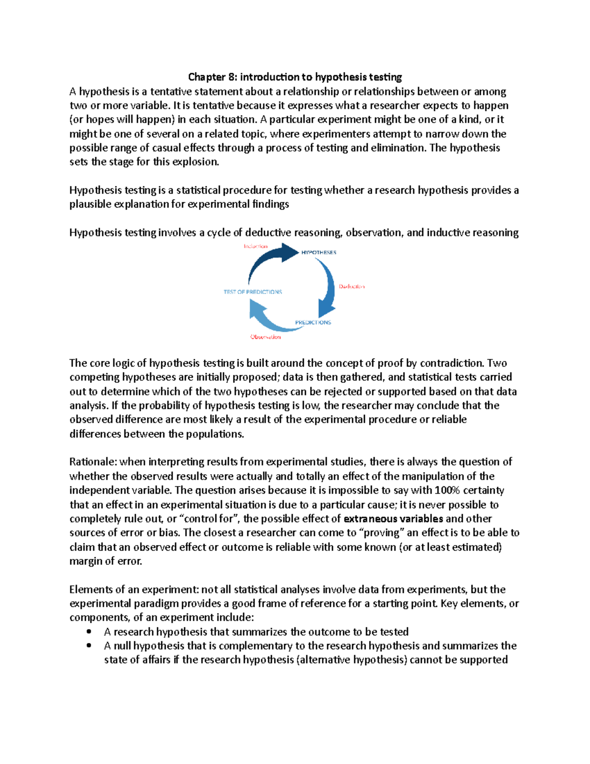 Chapter 8 - Chapter 8: introduction to hypothesis testing A hypothesis ...