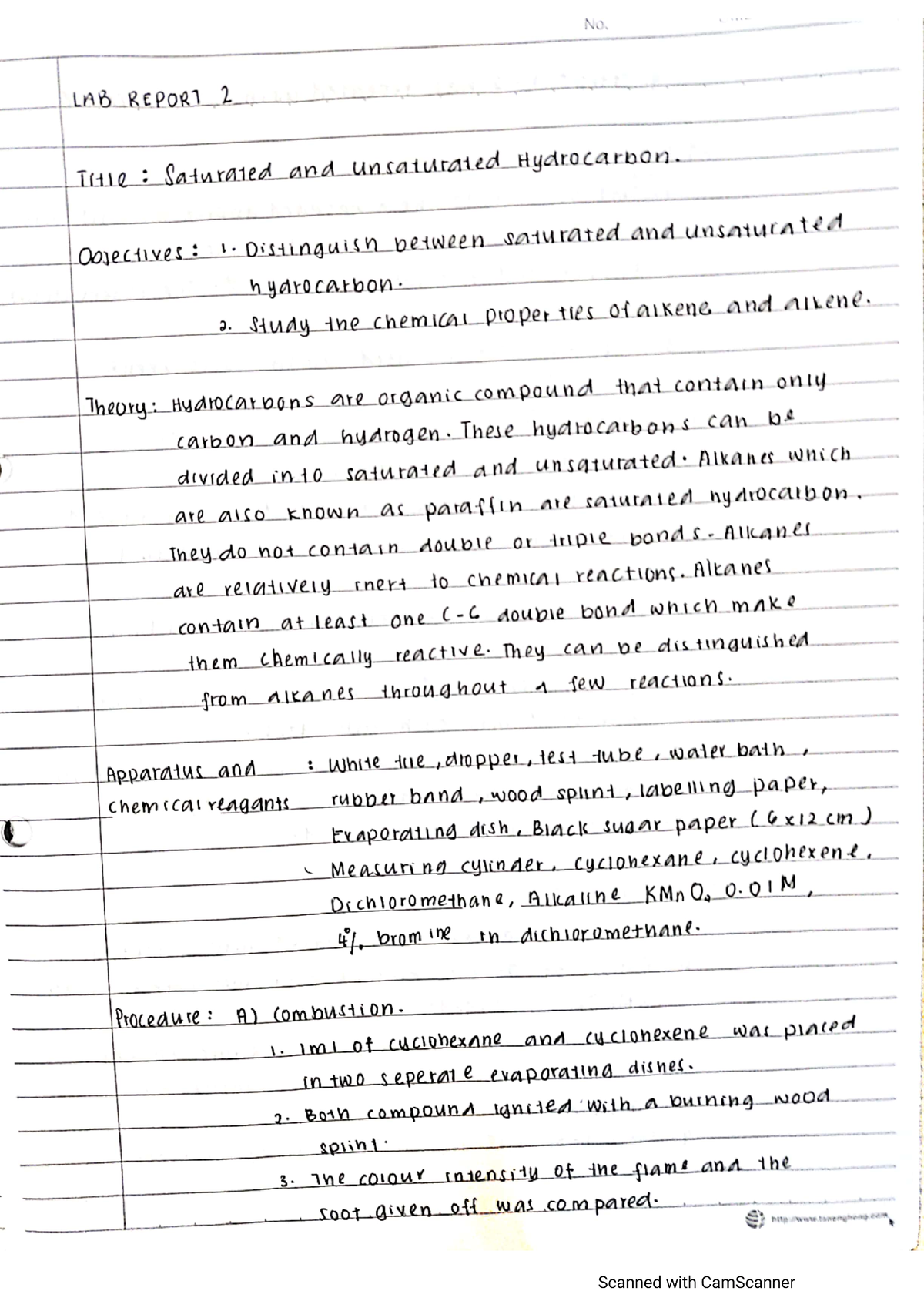 Lab report 2- saturated and unsaturated hydrocarbon - Biology - Studocu