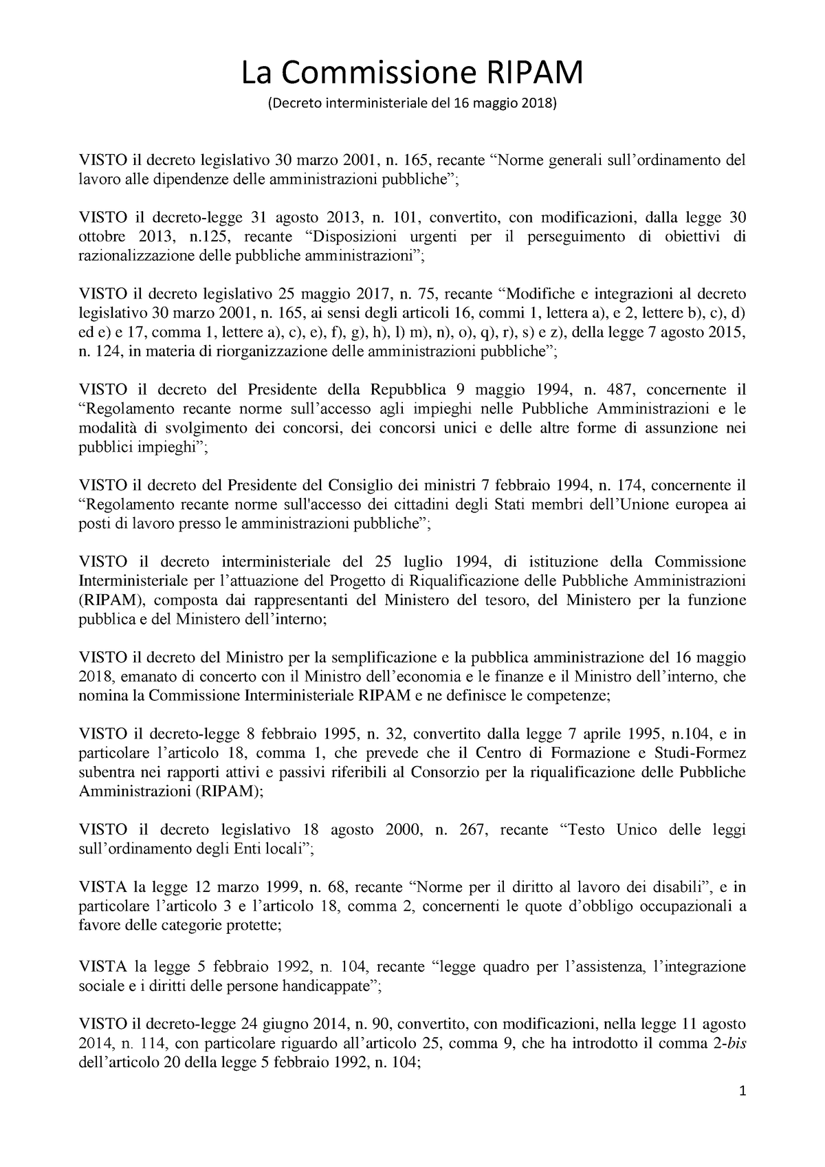 Bando Ripam Campania D1 (Decreto interministeriale del 16 maggio 2018