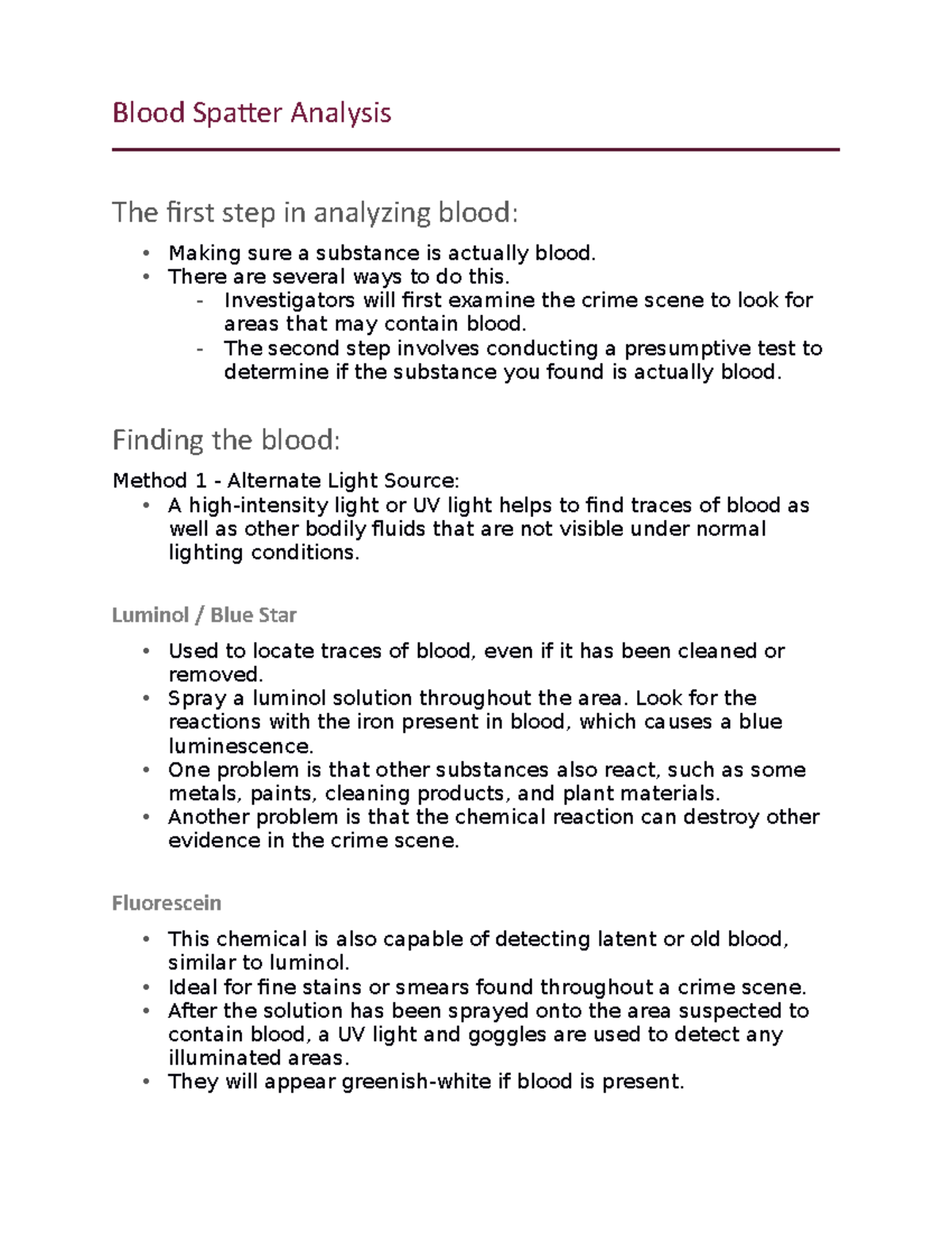 Bloodstain Pattern Analysis. BPA. BLOOD SPLATTER. On Black