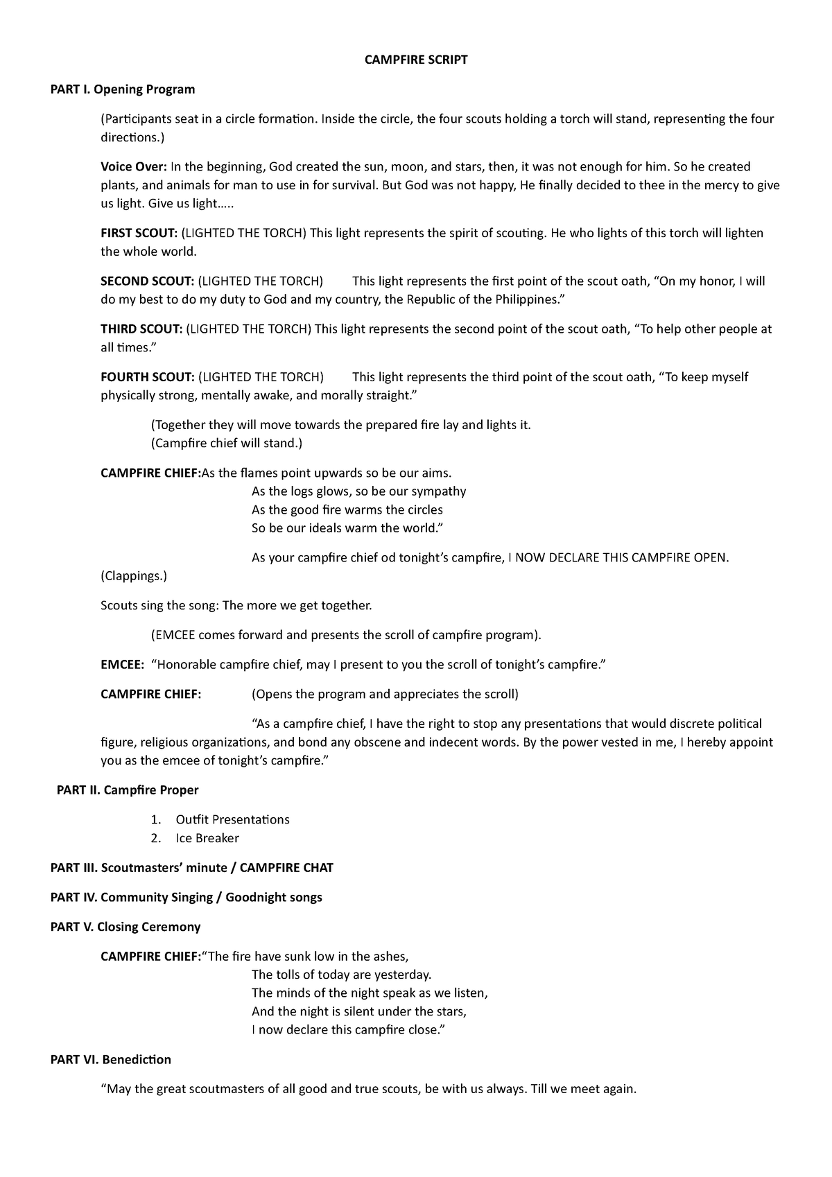 Campfire Script - It is a lecture note written. - CAMPFIRE SCRIPT PART ...