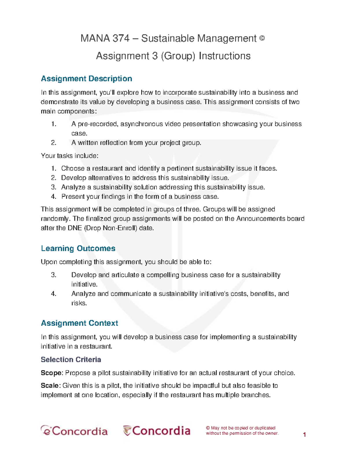 Assignment 3 Instructions - © May not be copied or duplicated without ...