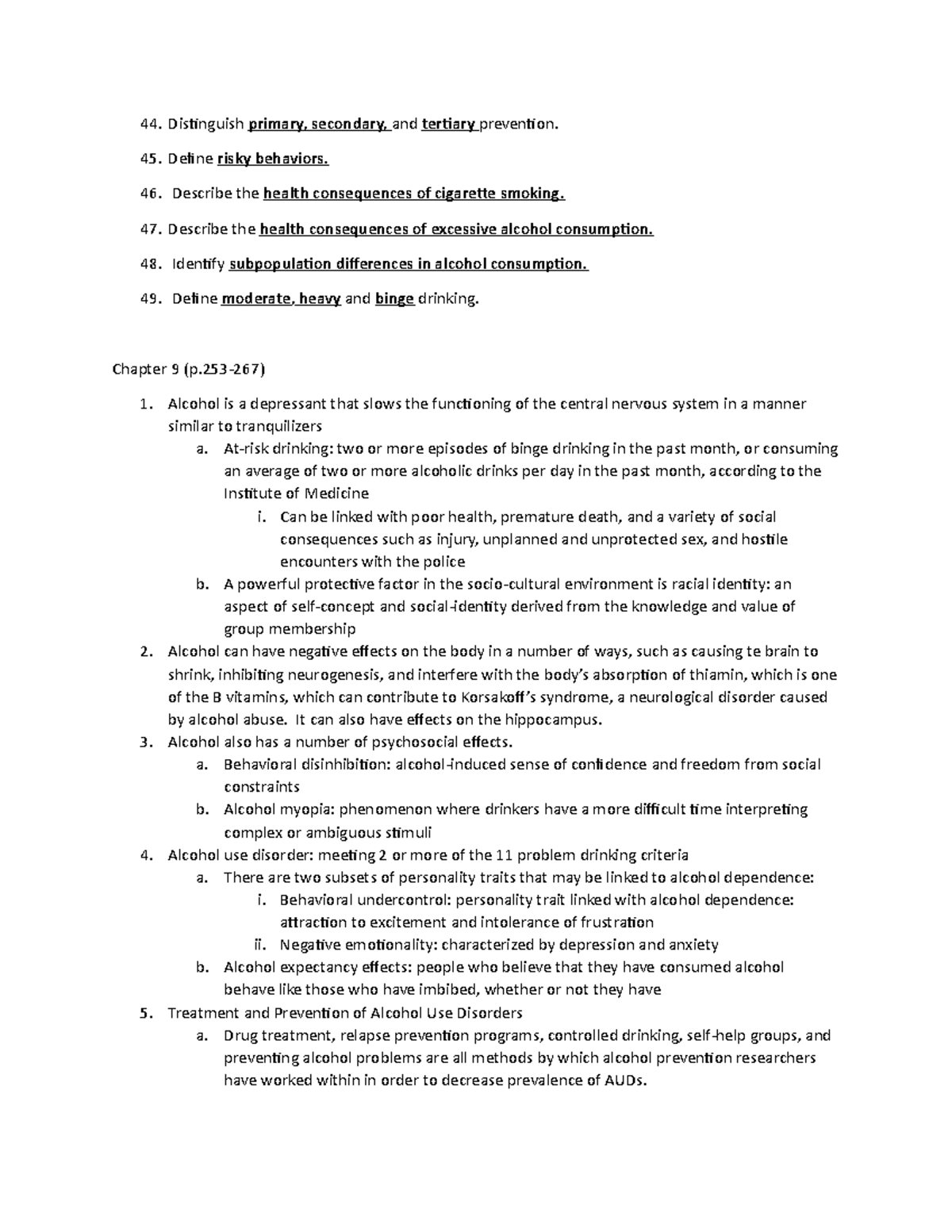 Health Psychology - Week 5 - Distinguish primary, secondary, and ...