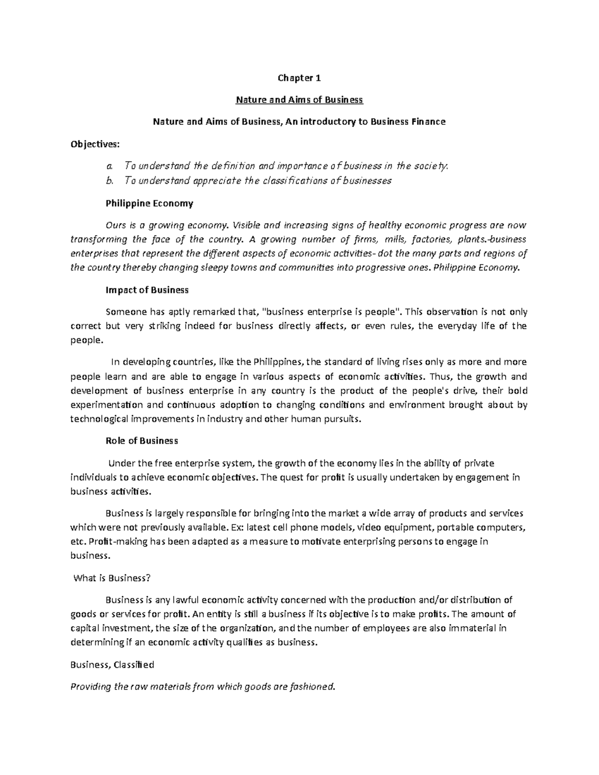 Business Finance Chapter 1 - Chapter 1 Nature and Aims of Business ...