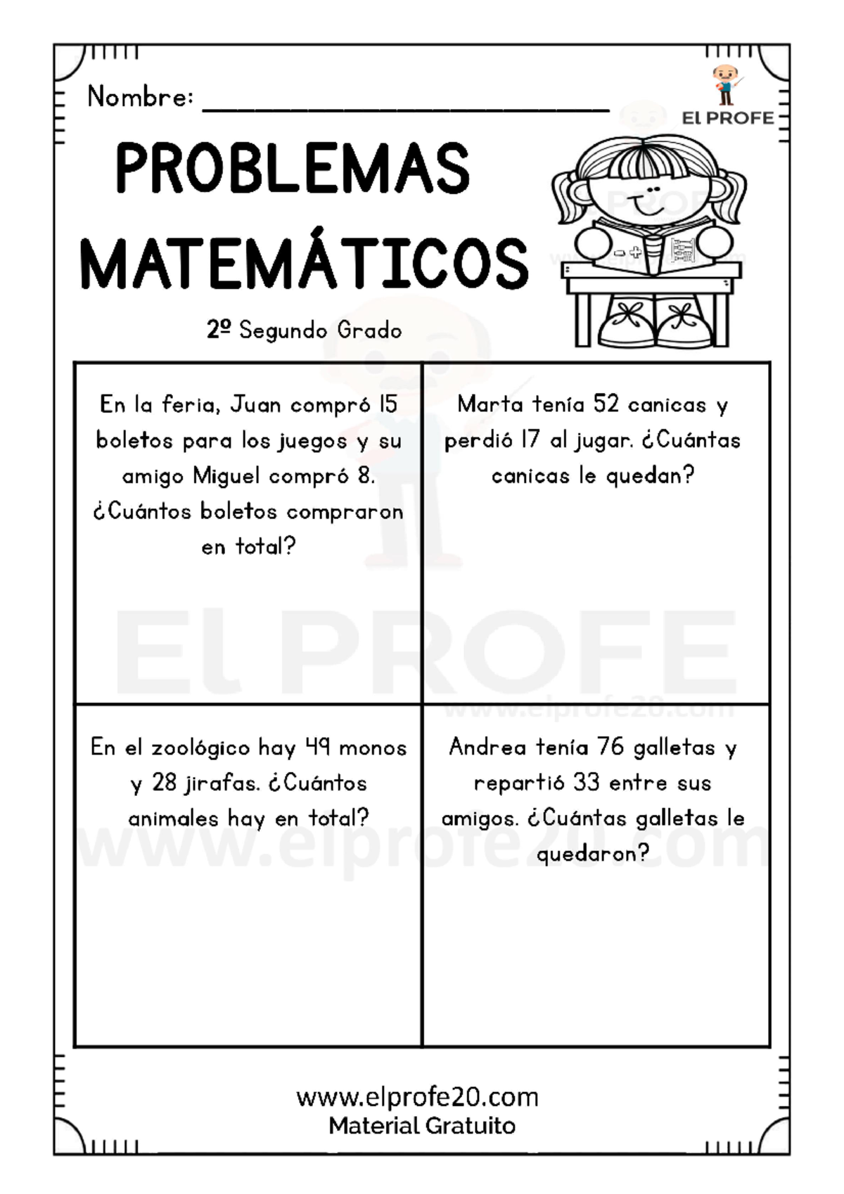 Cuadernillo de problemas matemáticos para segundo grado elprofe 20 ...
