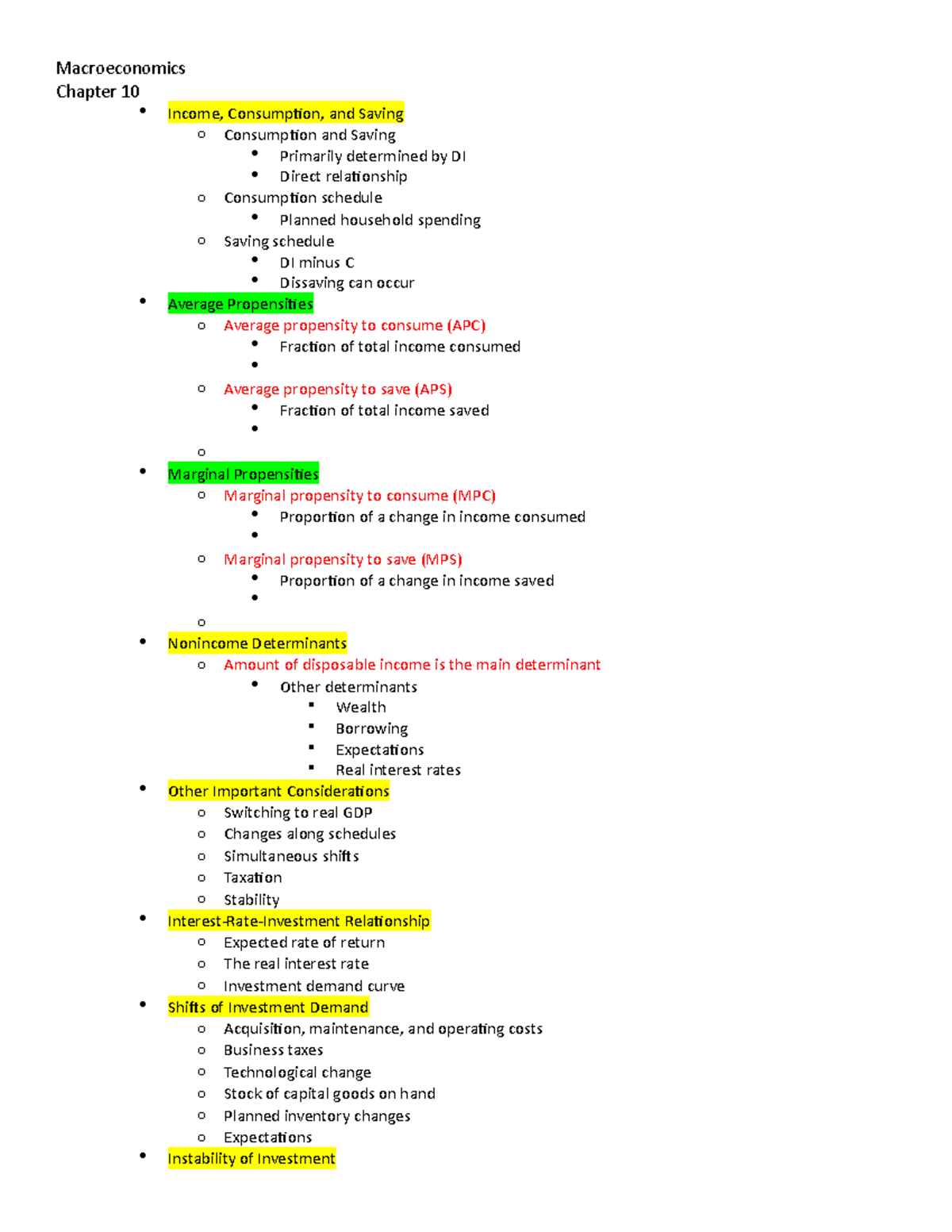 Macroeconomics Chapter 10 Notes - Macroeconomics Chapter 10 Income ...