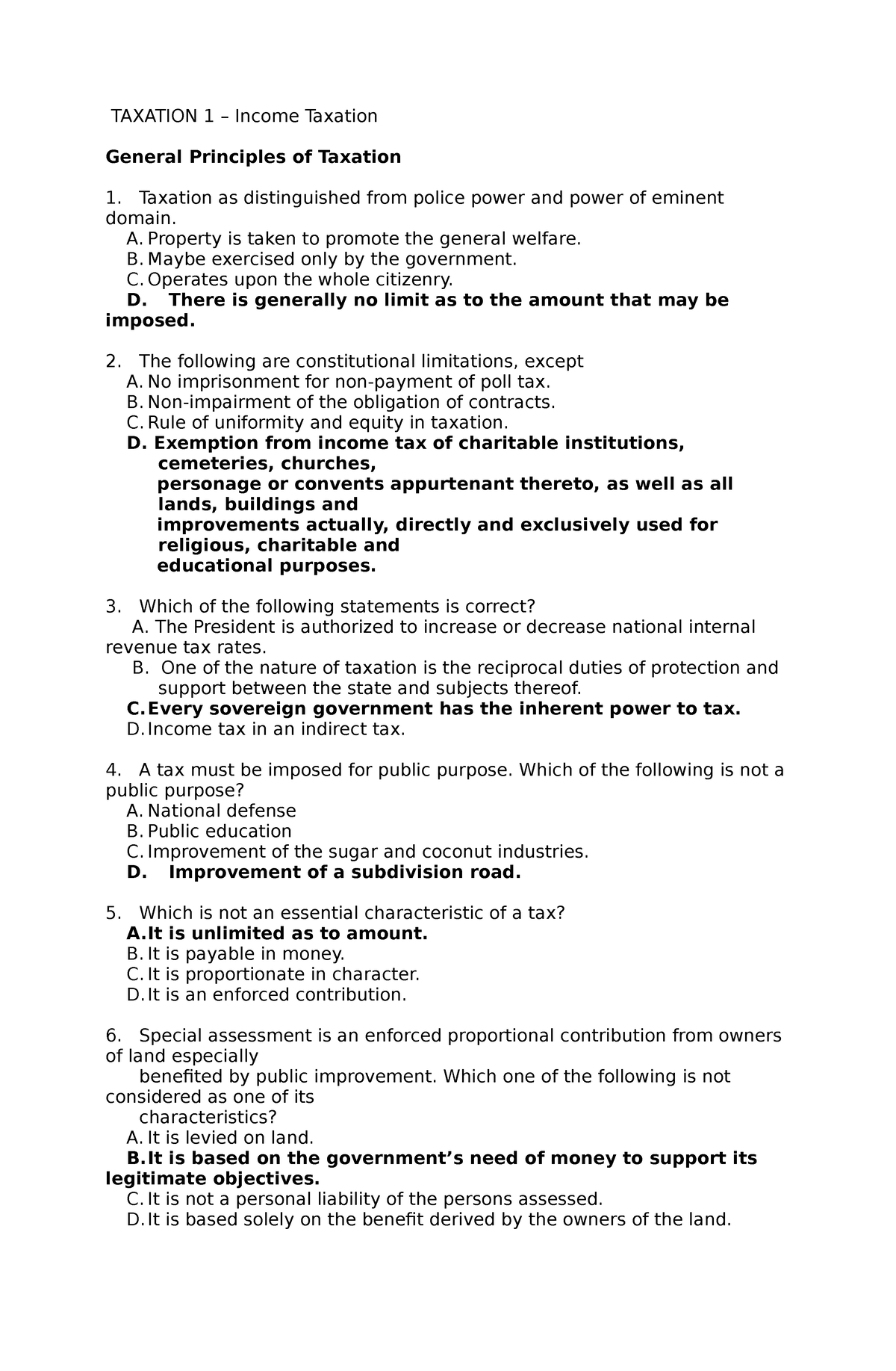 Test Bank Income Taxation Cpar Copy Taxation