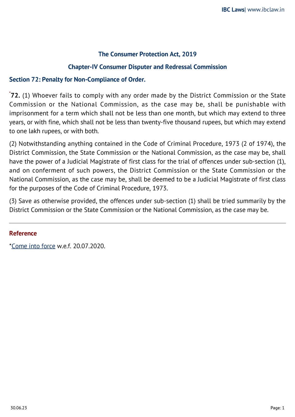 Section 72 Of Consumer Protection Act 2019 Penalty For Non Compliance ...